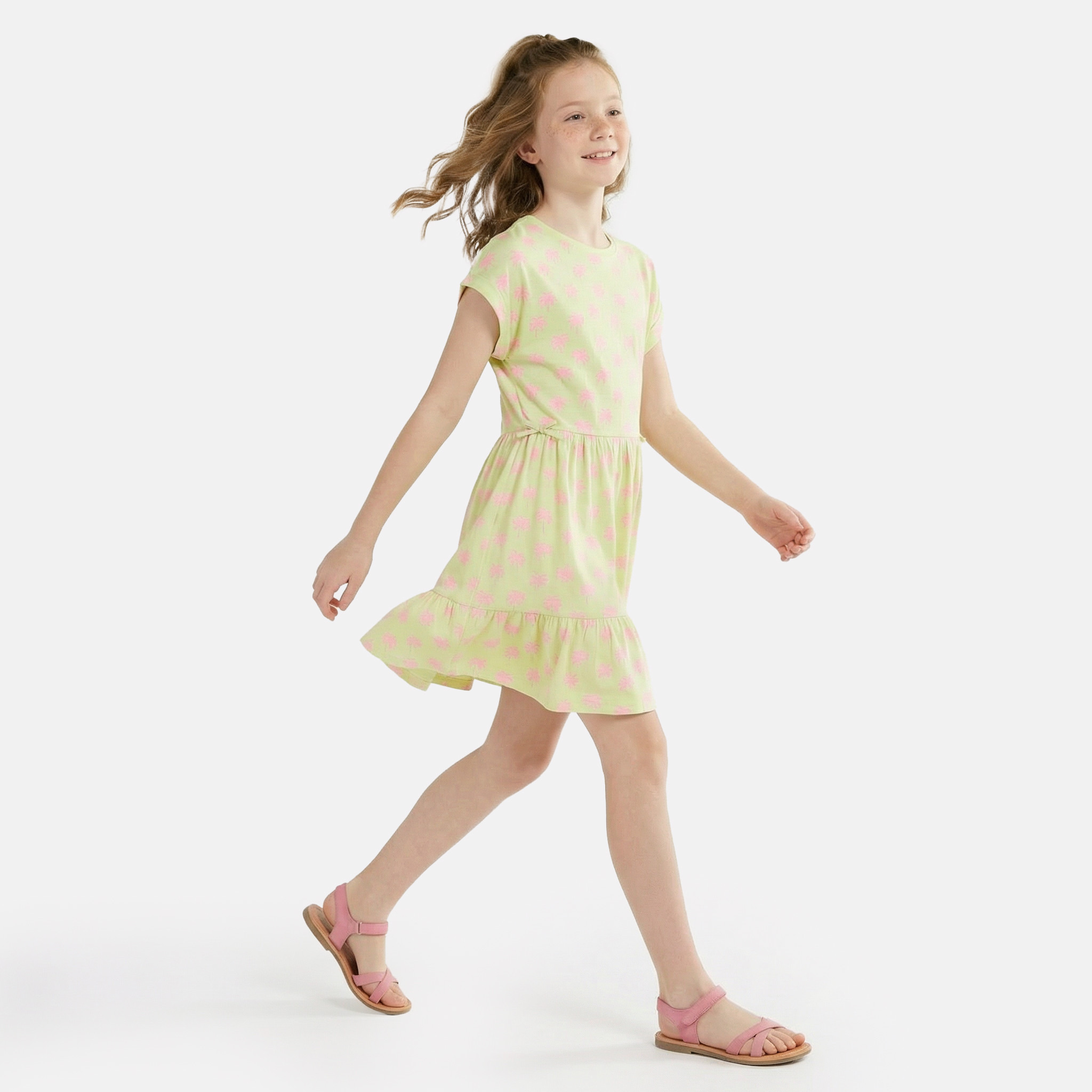 فستان برقبة مستديرة وأكمام قصيرة وطبقات وبطول الركبة وبطبعات من جونيورز-girls-clothing-dressesandjumpsuits-image-2