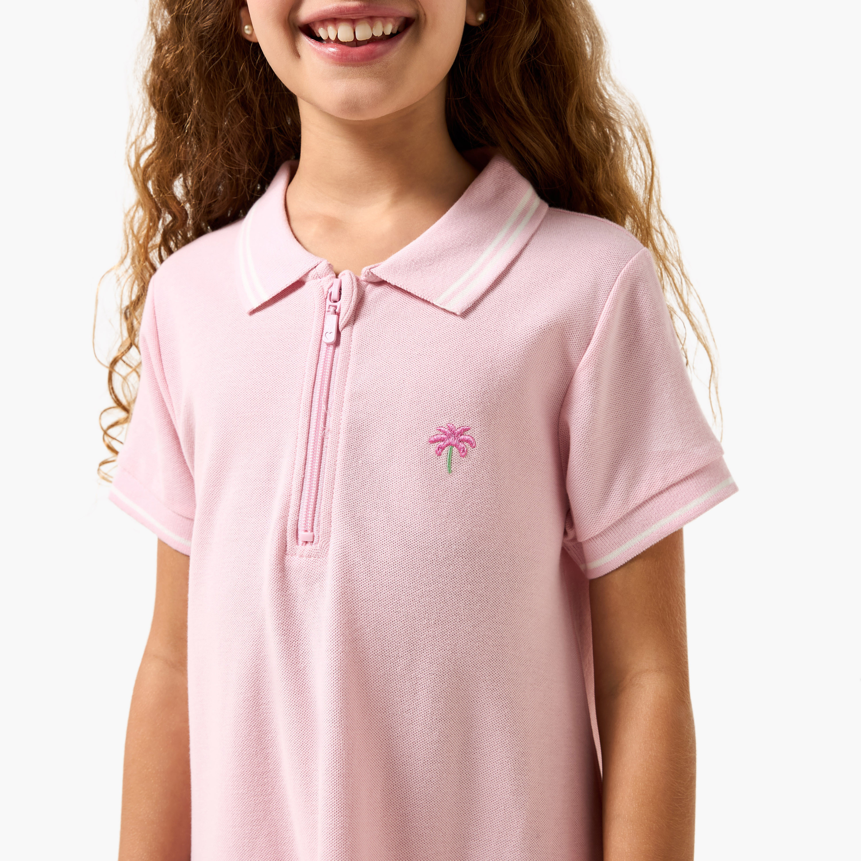 Juniors Collared Short Sleeves Knee Length Drop Waist Dress with Embroidered Design-girls-clothing-dressesandjumpsuits-image-4