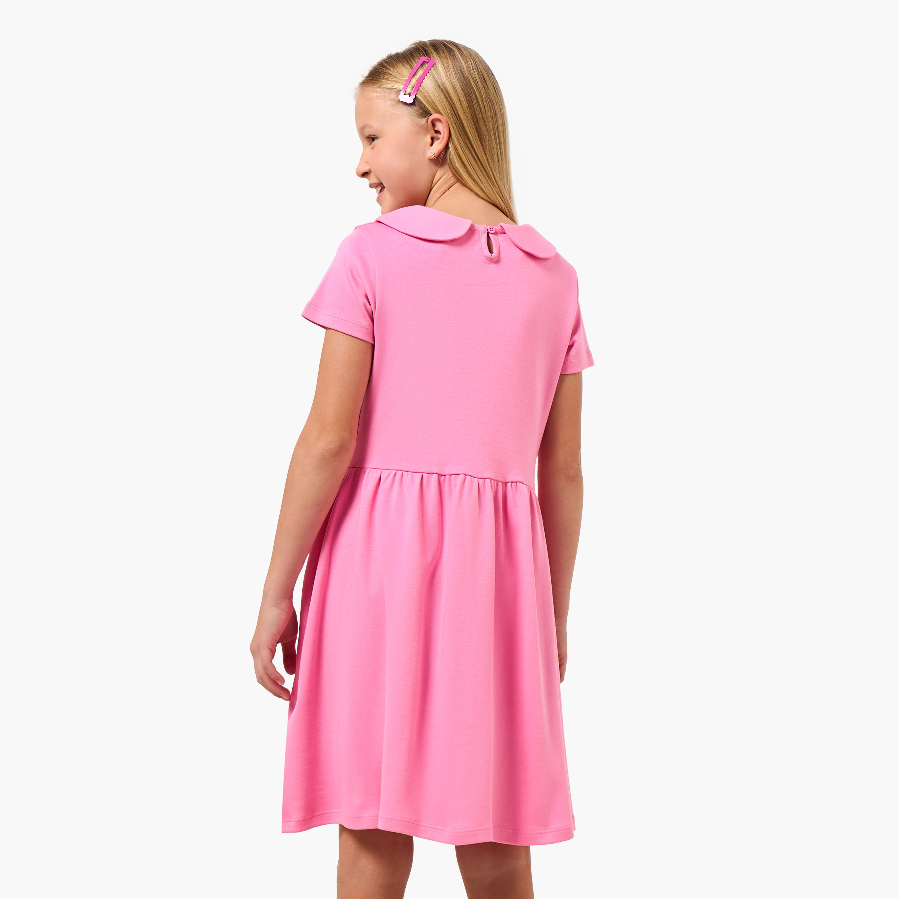 Juniors Peter Pan Collar Short Sleeves Knee Length A-line Dress with Print-girls-clothing-dressesandjumpsuits-image-3