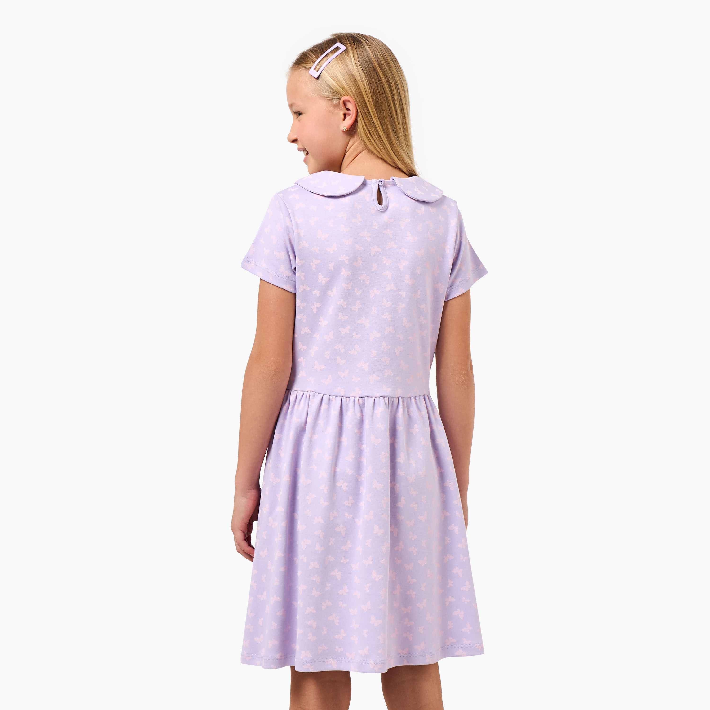 Juniors Peter Pan Collar Short Sleeve Dress with Butterfly Print-girls-clothing-dressesandjumpsuits-image-3