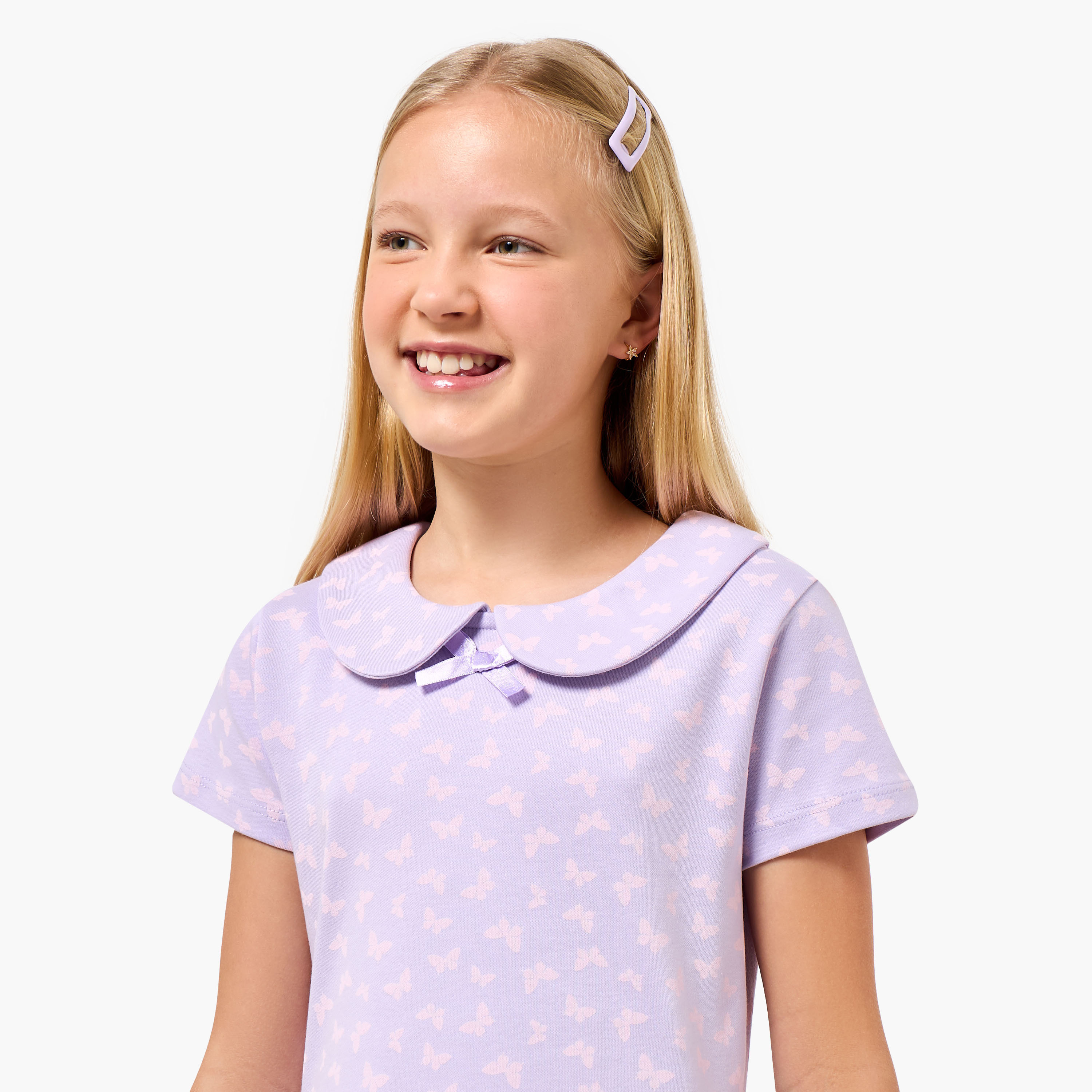Juniors Peter Pan Collar Short Sleeve Dress with Butterfly Print-girls-clothing-dressesandjumpsuits-image-4