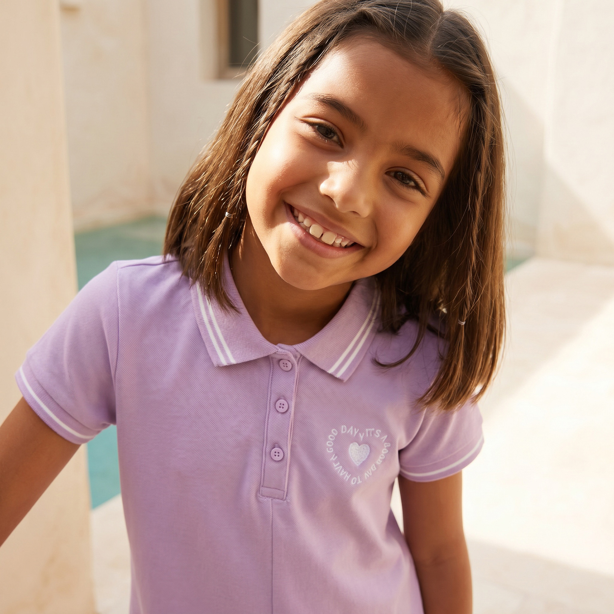 Juniors Collared Short Sleeve Knee-Length Polo Dress with Heart Embroidery-girls-clothing-dressesandjumpsuits-image-6