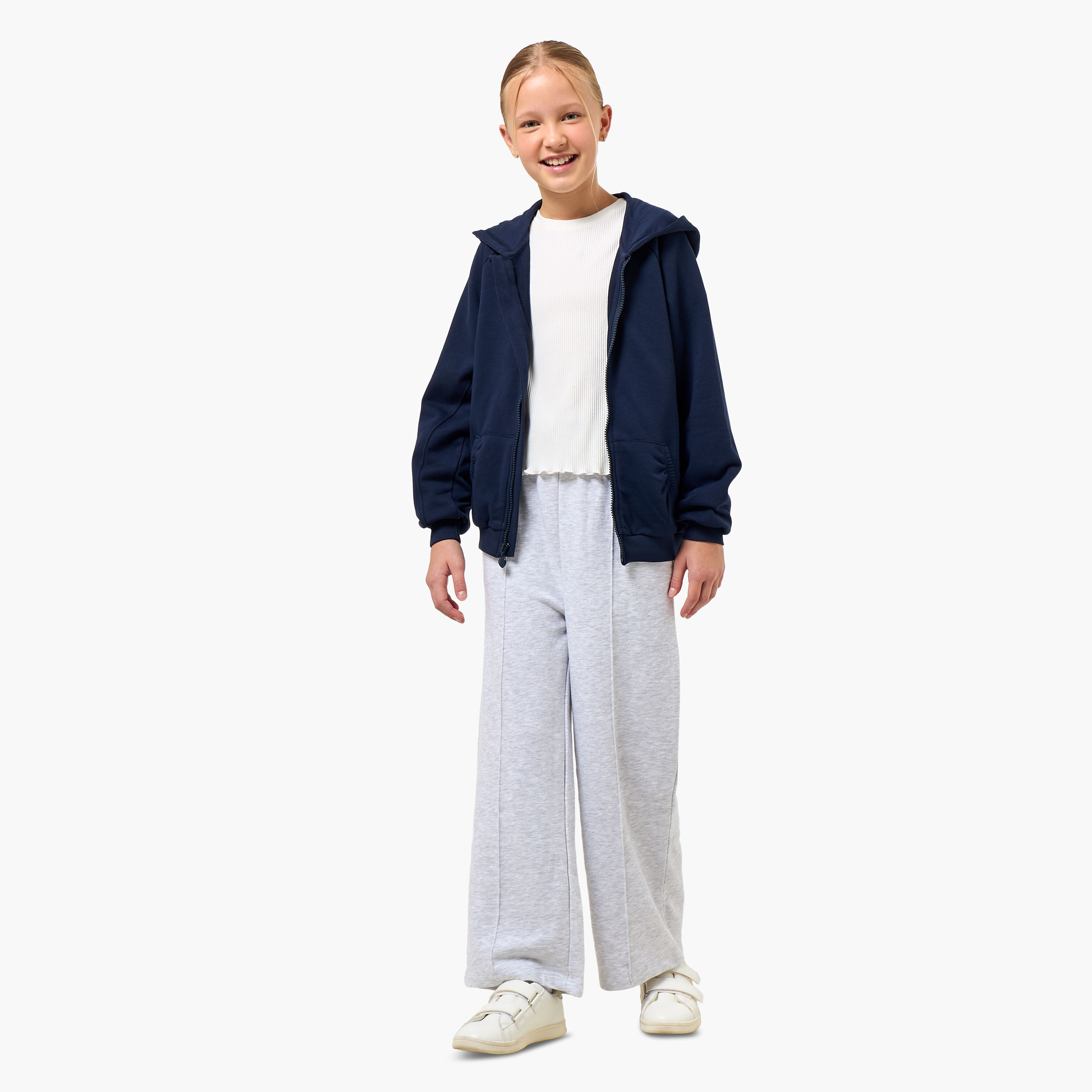 Juniors Kangaroo Pocket Hoodie with Long Sleeves-girls-clothing-winterwear-sweatshirts-image-2