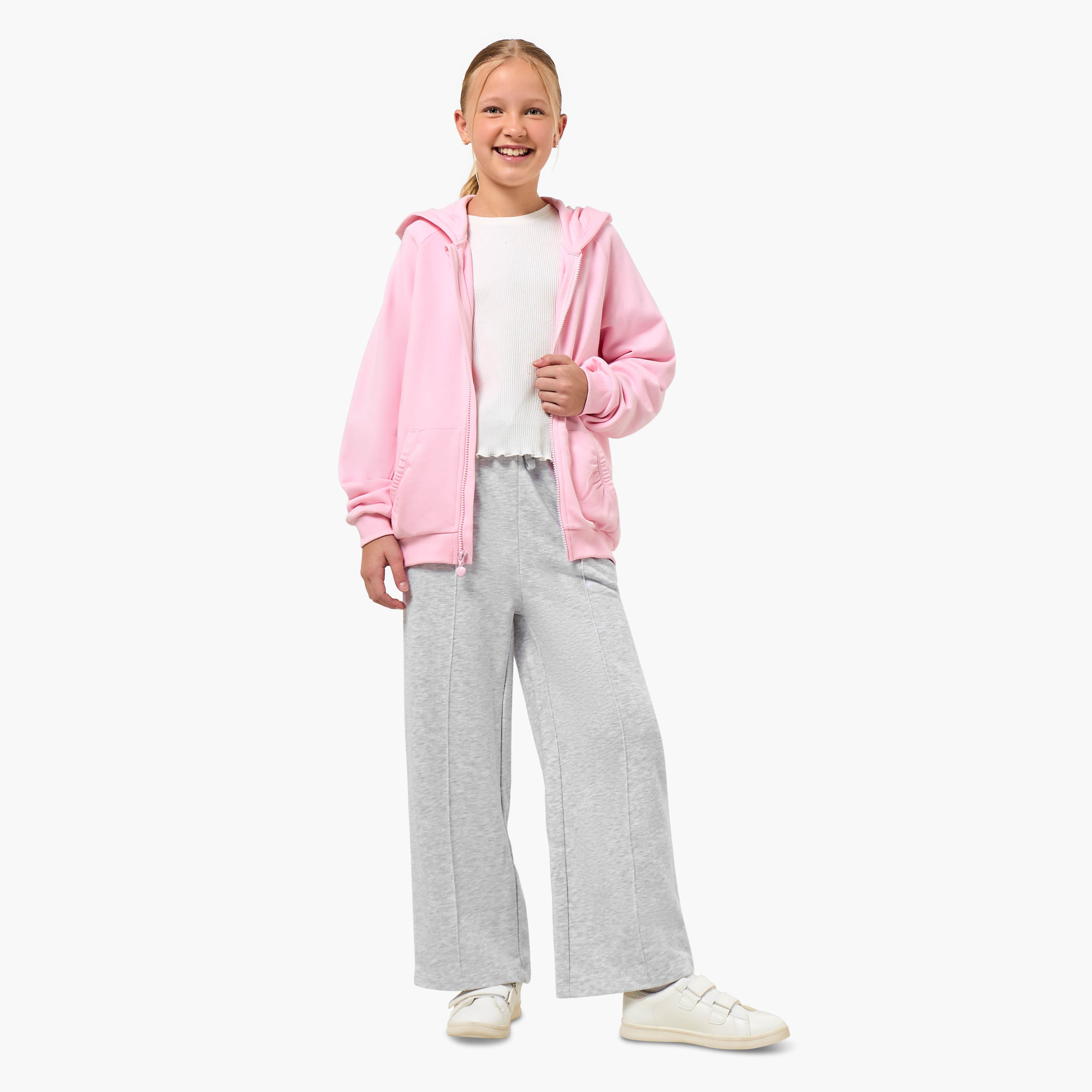 Juniors Kangaroo Pocket Hooded Sweatshirt with Long Sleeves-girls-clothing-winterwear-sweatshirts-image-2