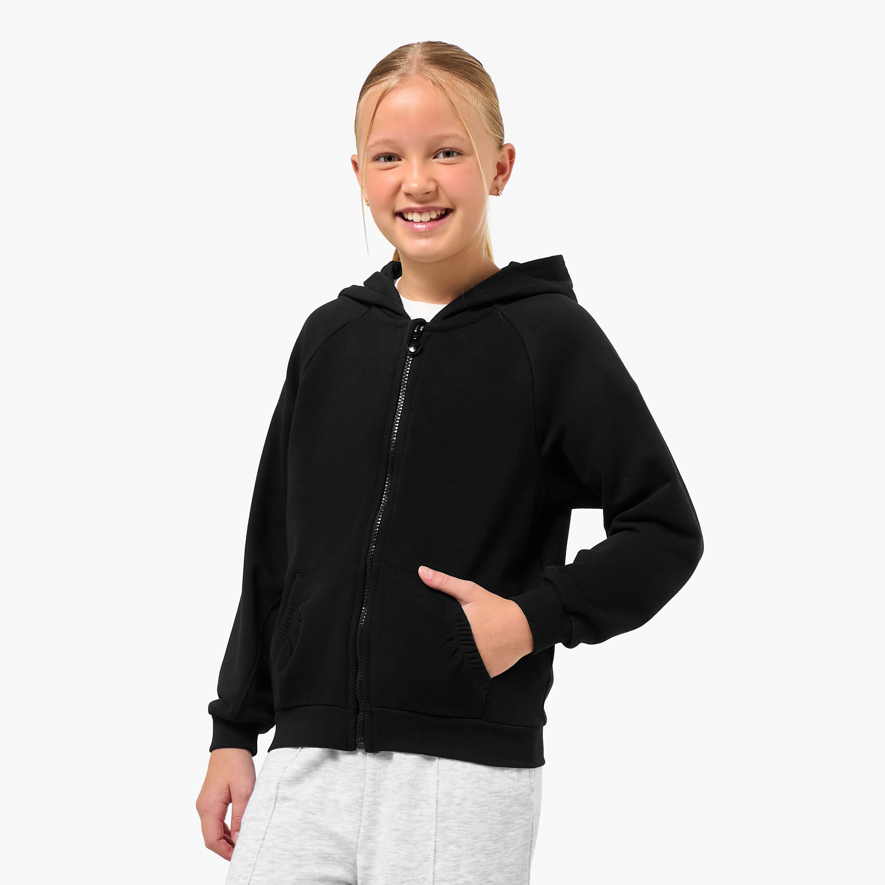 Juniors Kangaroo Pocket Hoodie with Long Sleeves-girls-clothing-winterwear-sweatshirts-image-1