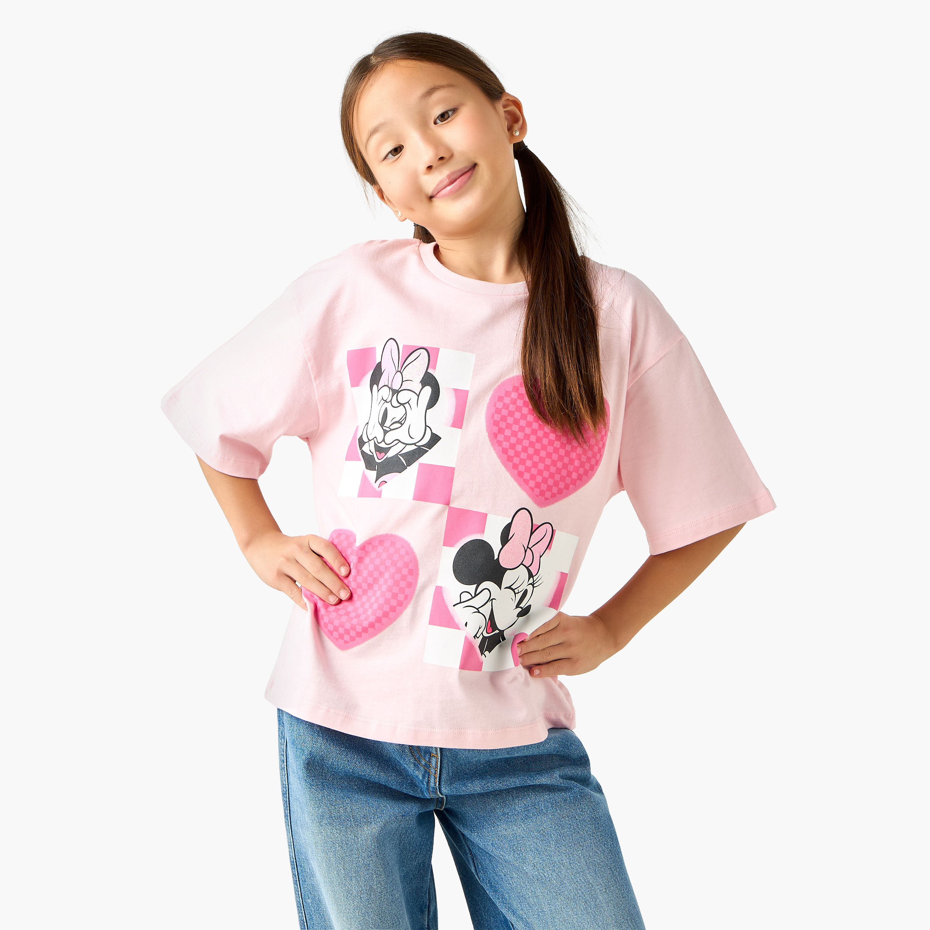 Juniors Crew Neck Short Sleeves T-shirt with Minnie Mouse Print-girls-clothing-tshirts-image-1