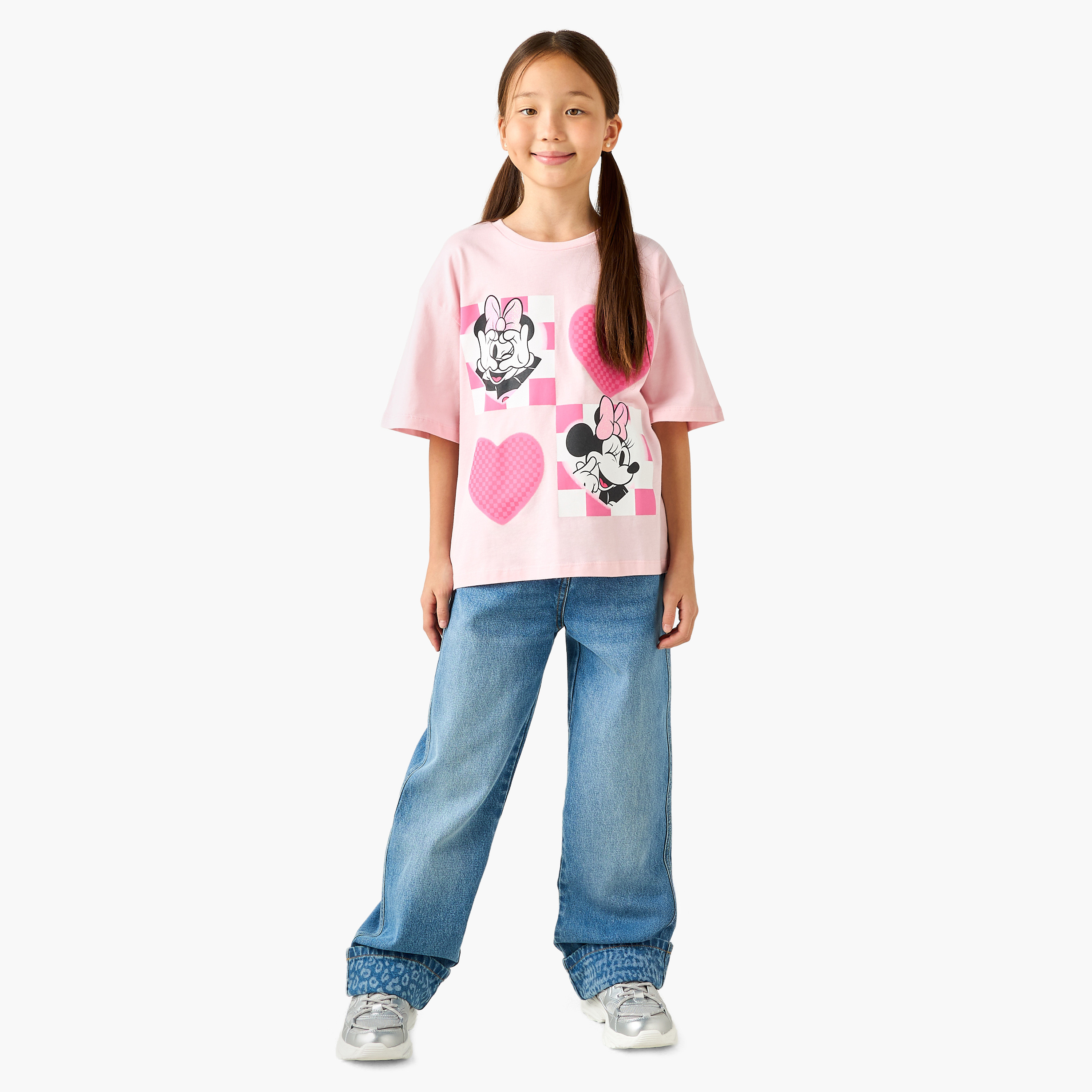 Juniors Crew Neck Short Sleeves T-shirt with Minnie Mouse Print-girls-clothing-tshirts-image-2