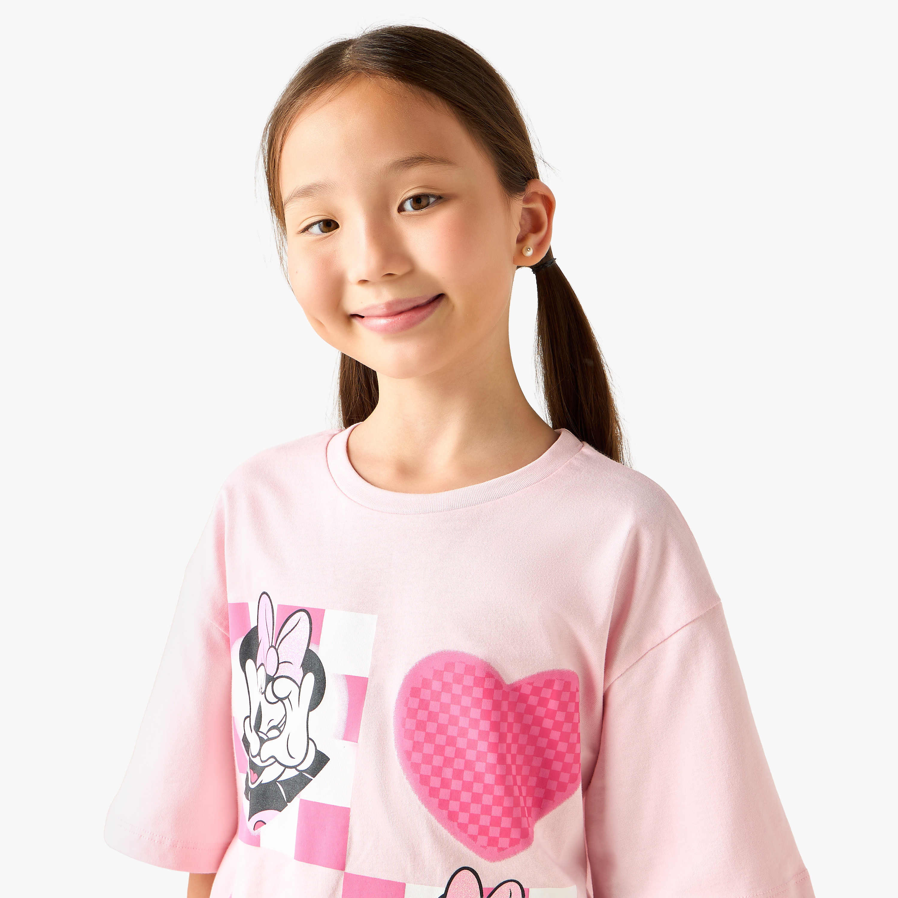 Juniors Crew Neck Short Sleeves T-shirt with Minnie Mouse Print-girls-clothing-tshirts-image-4