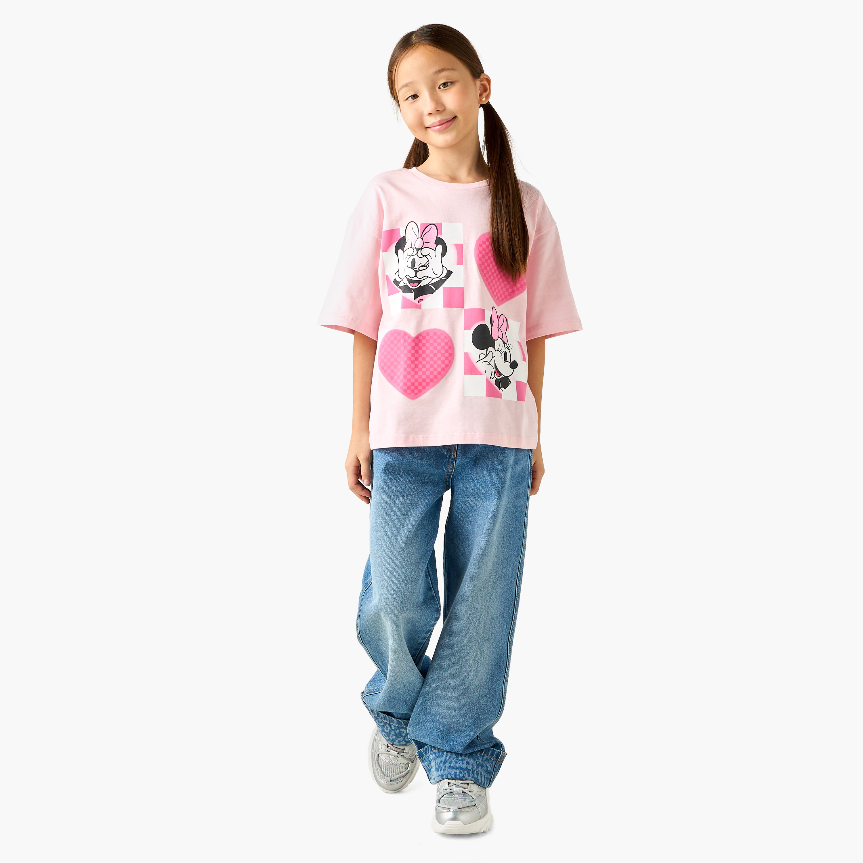 Juniors Crew Neck Short Sleeves T-shirt with Minnie Mouse Print-girls-clothing-tshirts-image-6