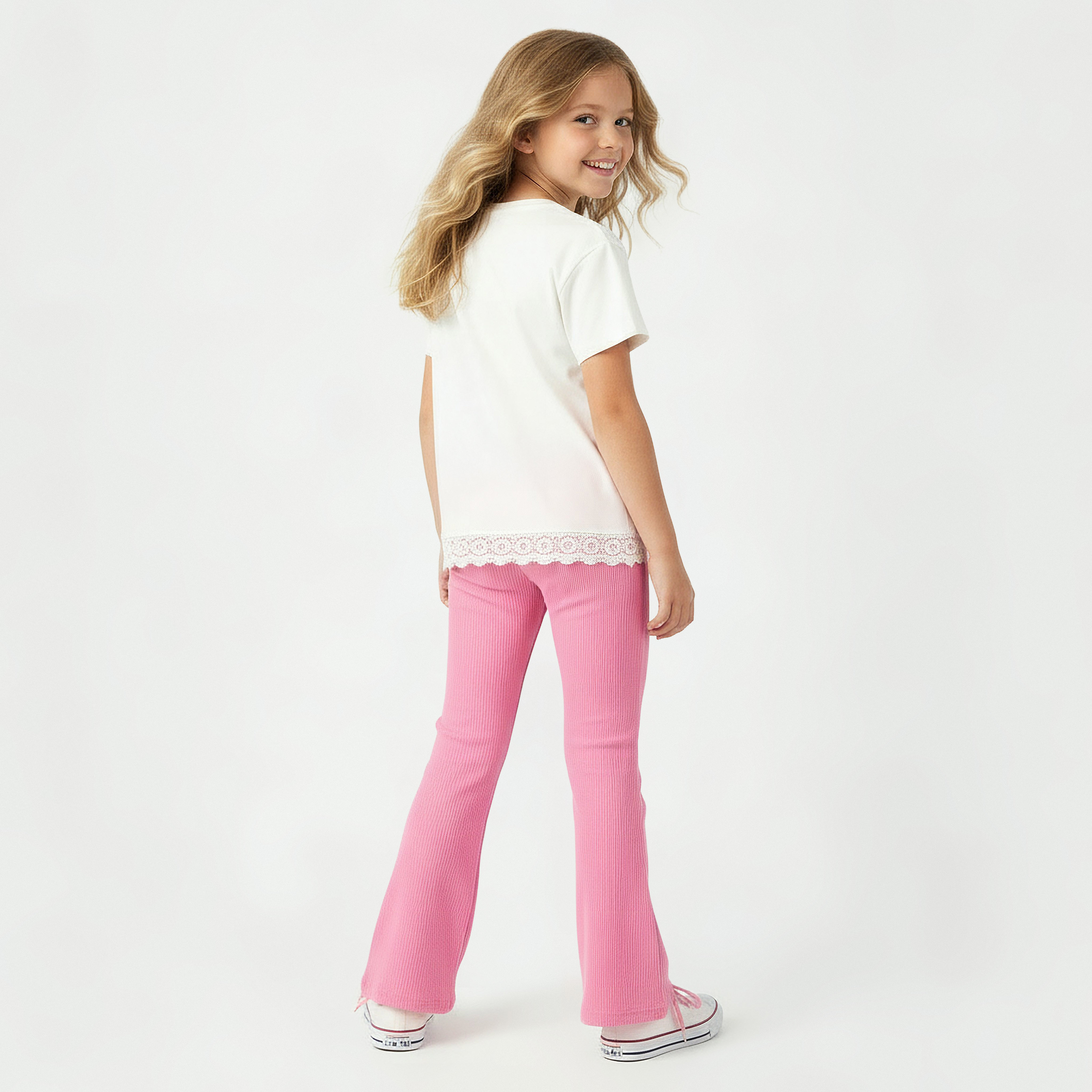 Juniors Crew Neck Short Sleeves T-shirt with Floral Slogan Embroidery-girls-clothing-tshirts-image-3