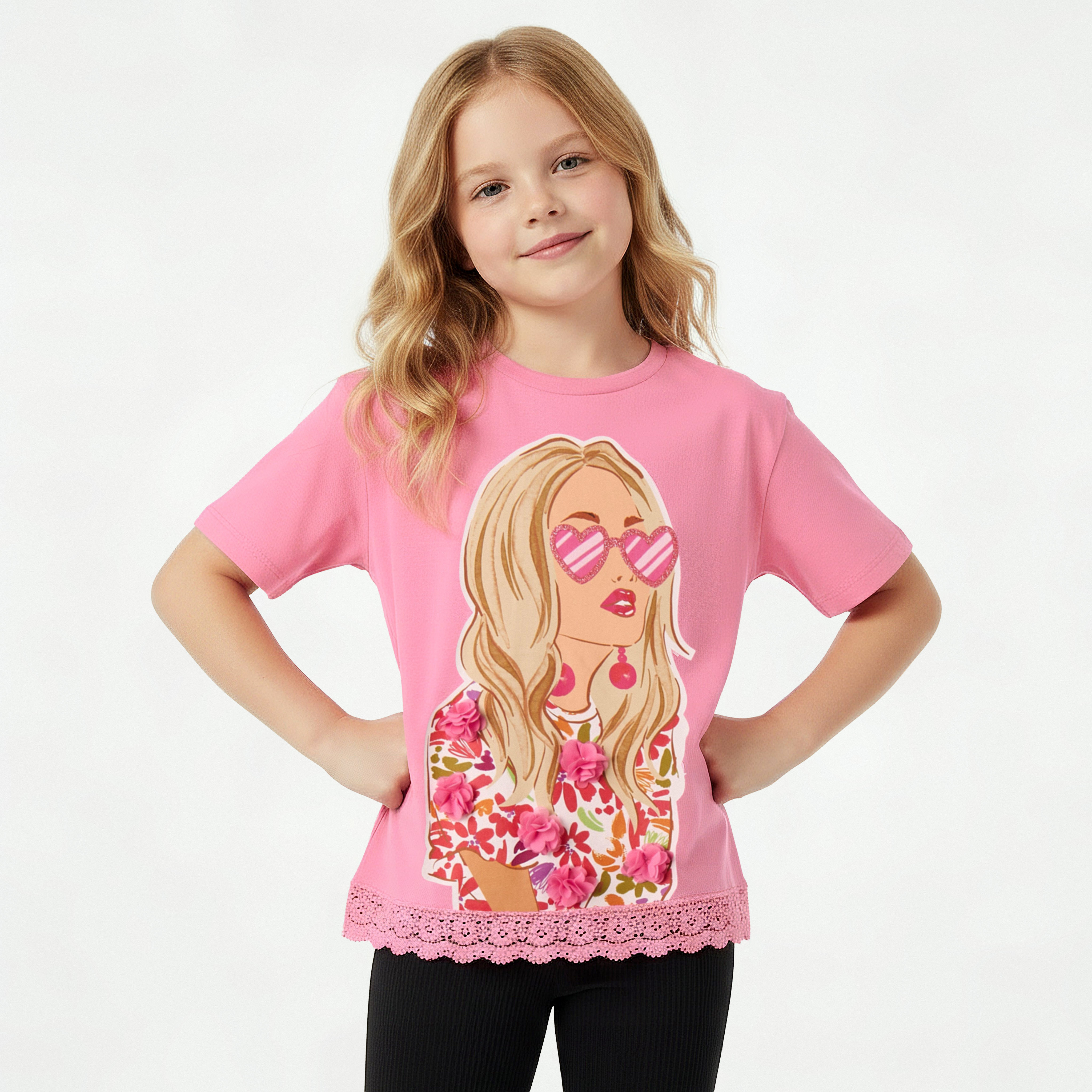 Juniors Crew Neck Short Sleeves T-shirt with Graphic Print-girls-clothing-tshirts-image-1