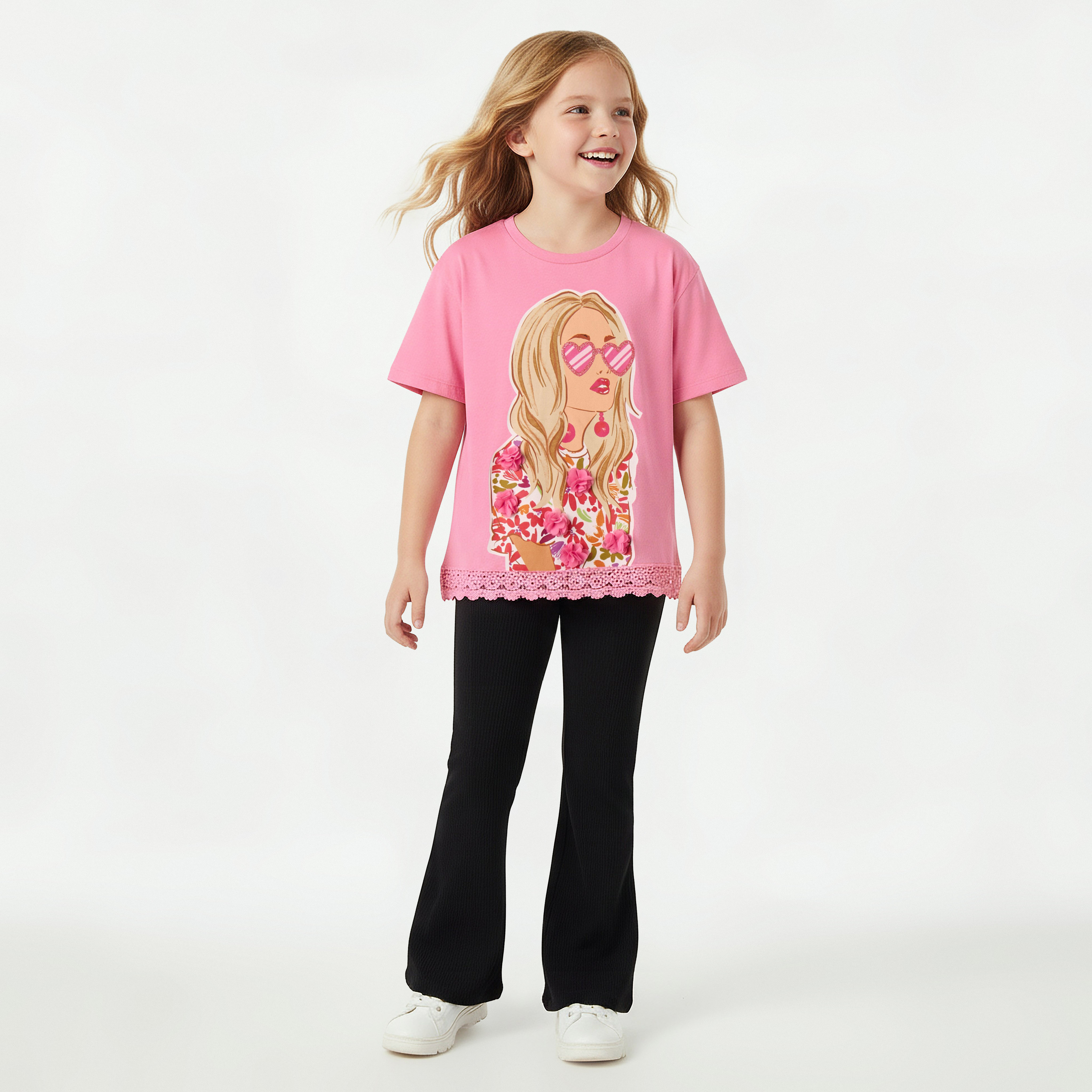 Juniors Crew Neck Short Sleeves T-shirt with Graphic Print-girls-clothing-tshirts-image-2
