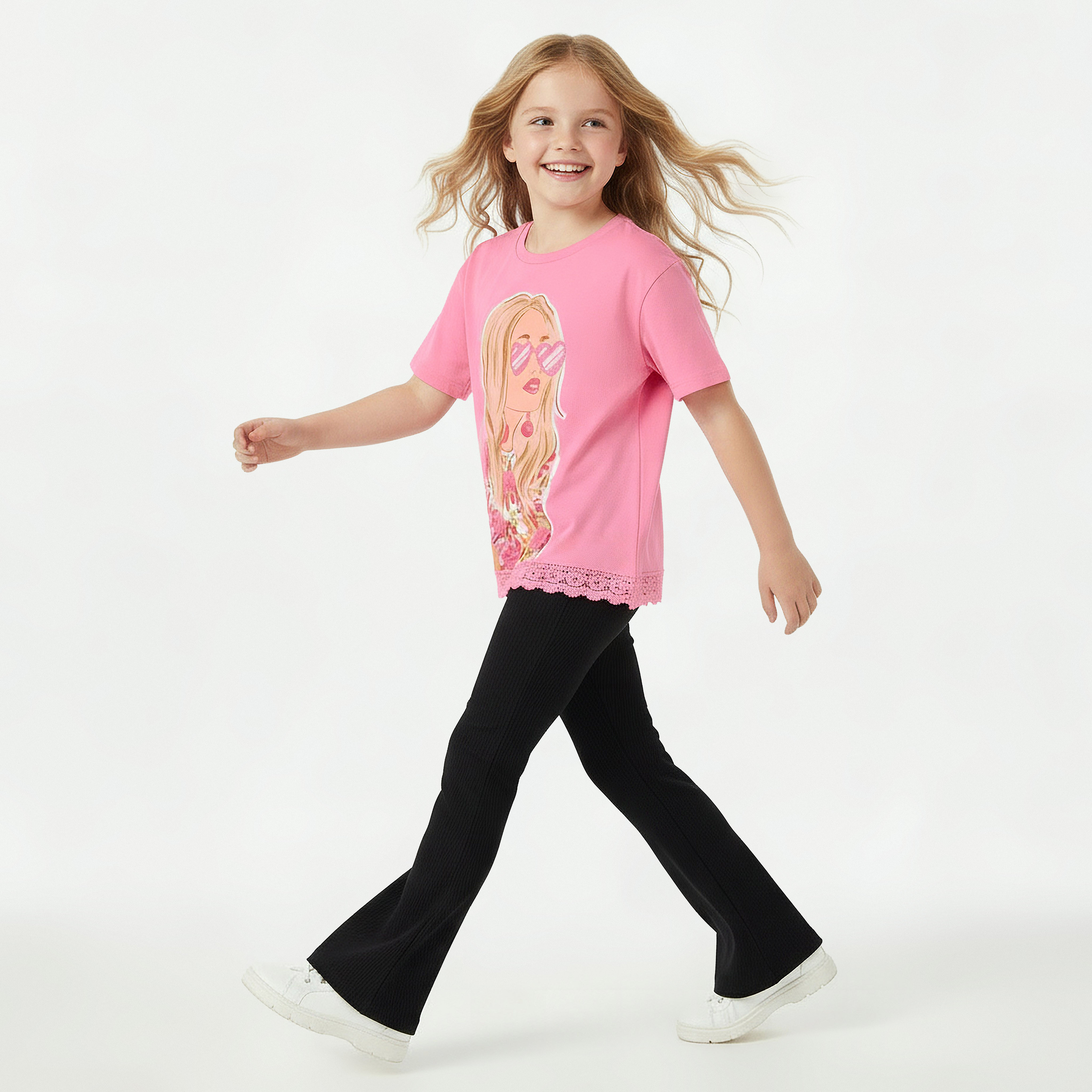 Juniors Crew Neck Short Sleeves T-shirt with Graphic Print-girls-clothing-tshirts-image-5