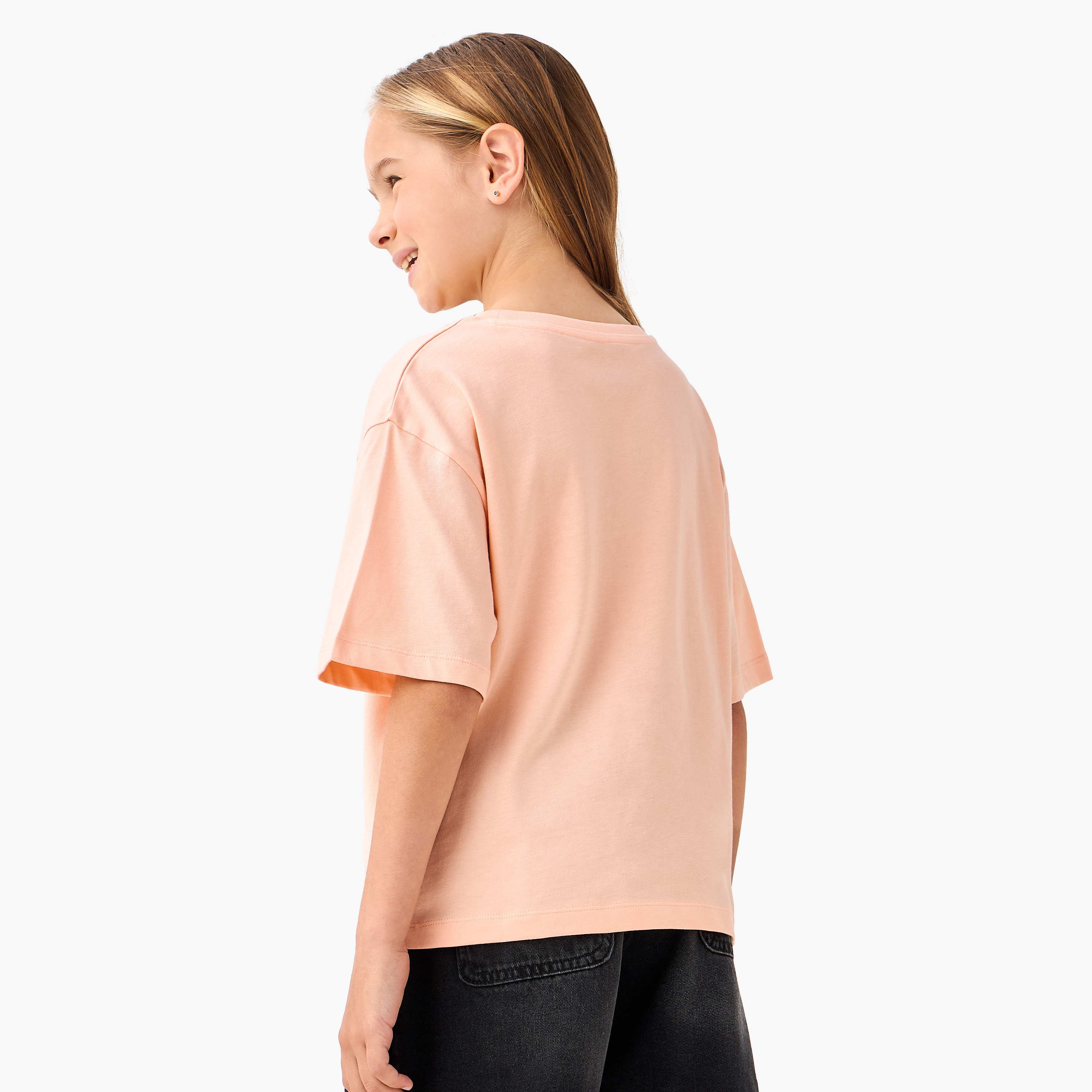 Juniors Crew Neck Short Sleeve T-shirt with Floral Print-girls-clothing-tshirts-image-3