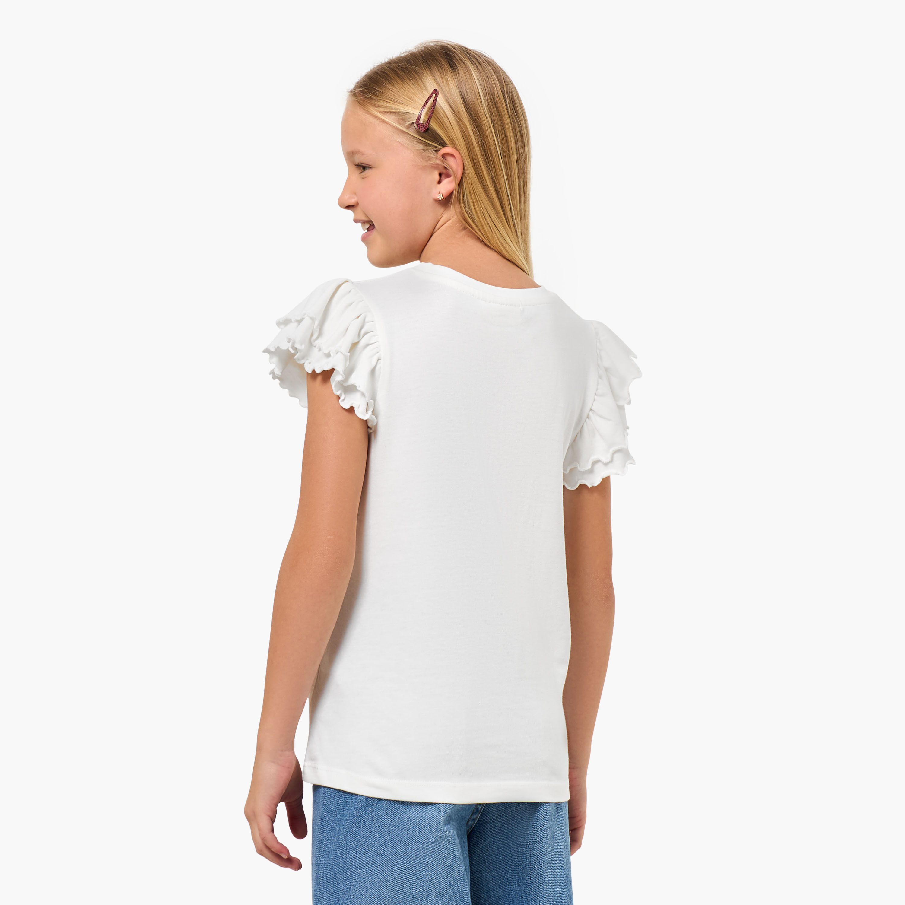 Juniors Crew Neck Cap Sleeves T-shirt with Floral Print-girls-clothing-tshirts-image-3