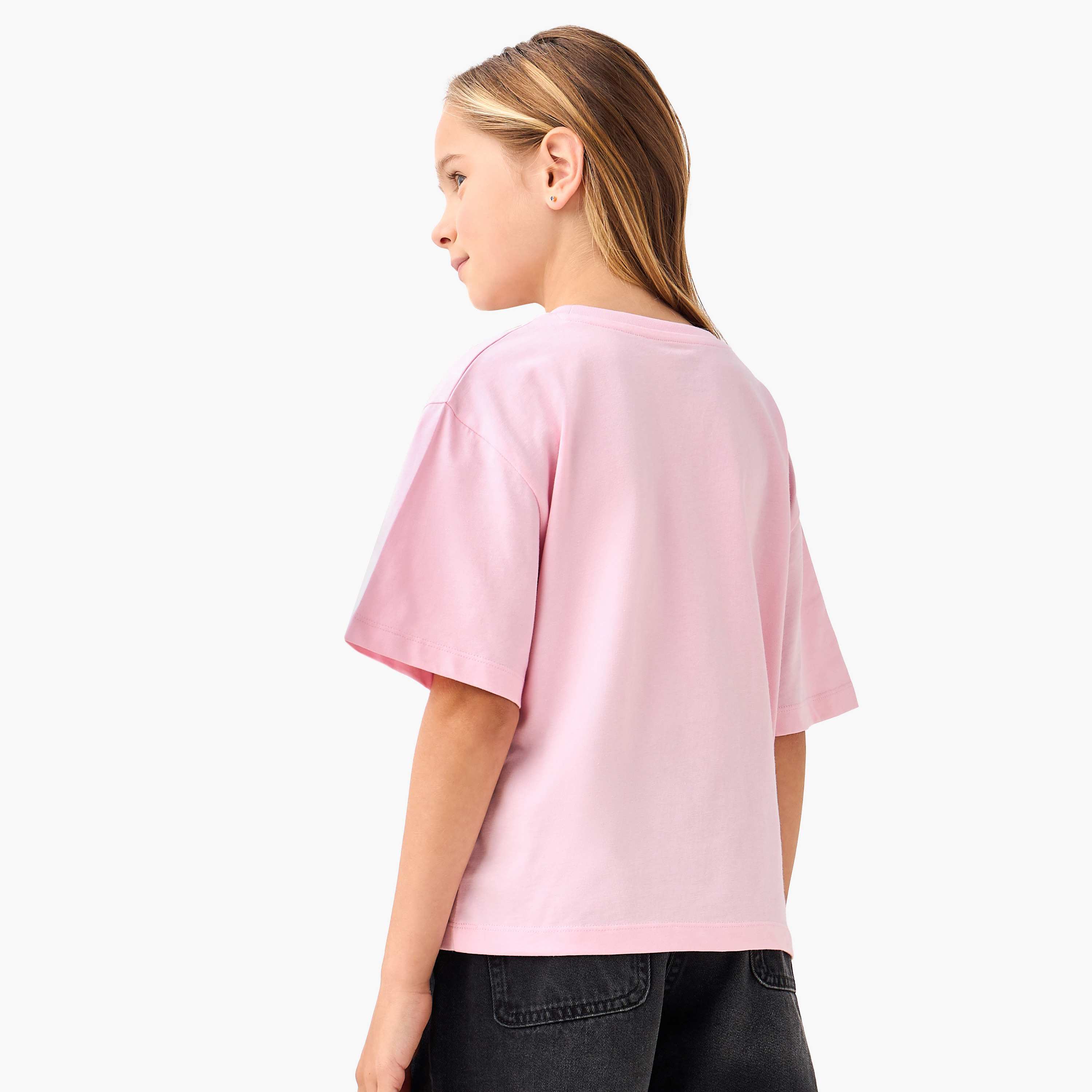 Juniors Crew Neck Short Sleeve T-shirt with Typographic Print-girls-clothing-tshirts-image-3
