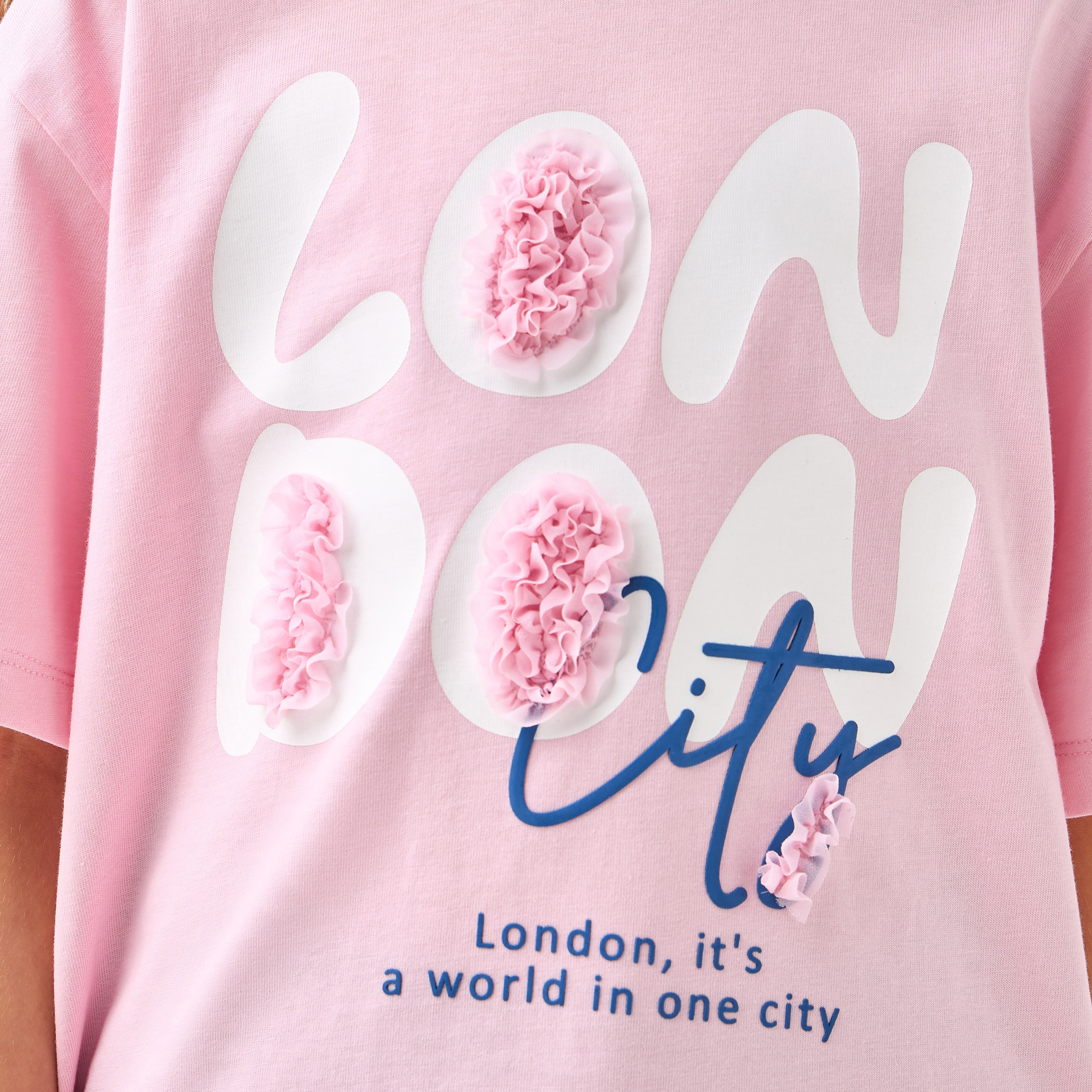 Juniors Crew Neck Short Sleeve T-shirt with Typographic Print-girls-clothing-tshirts-image-5