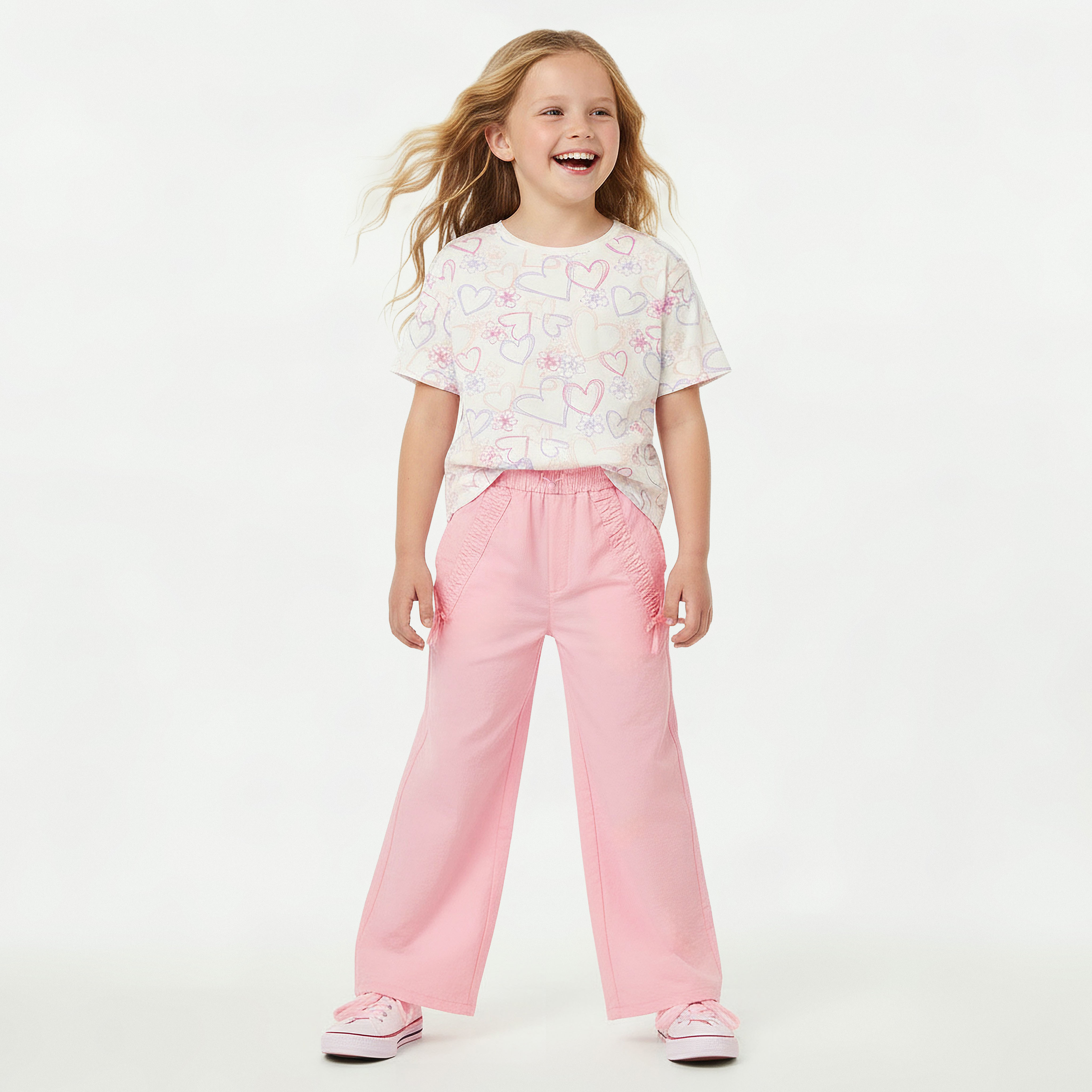 بنطلون بقصة عادية وتفاصيل فيونكة ورباط قابل للتعديل من جونيورز-girls-clothing-bottoms-trousers-image-2