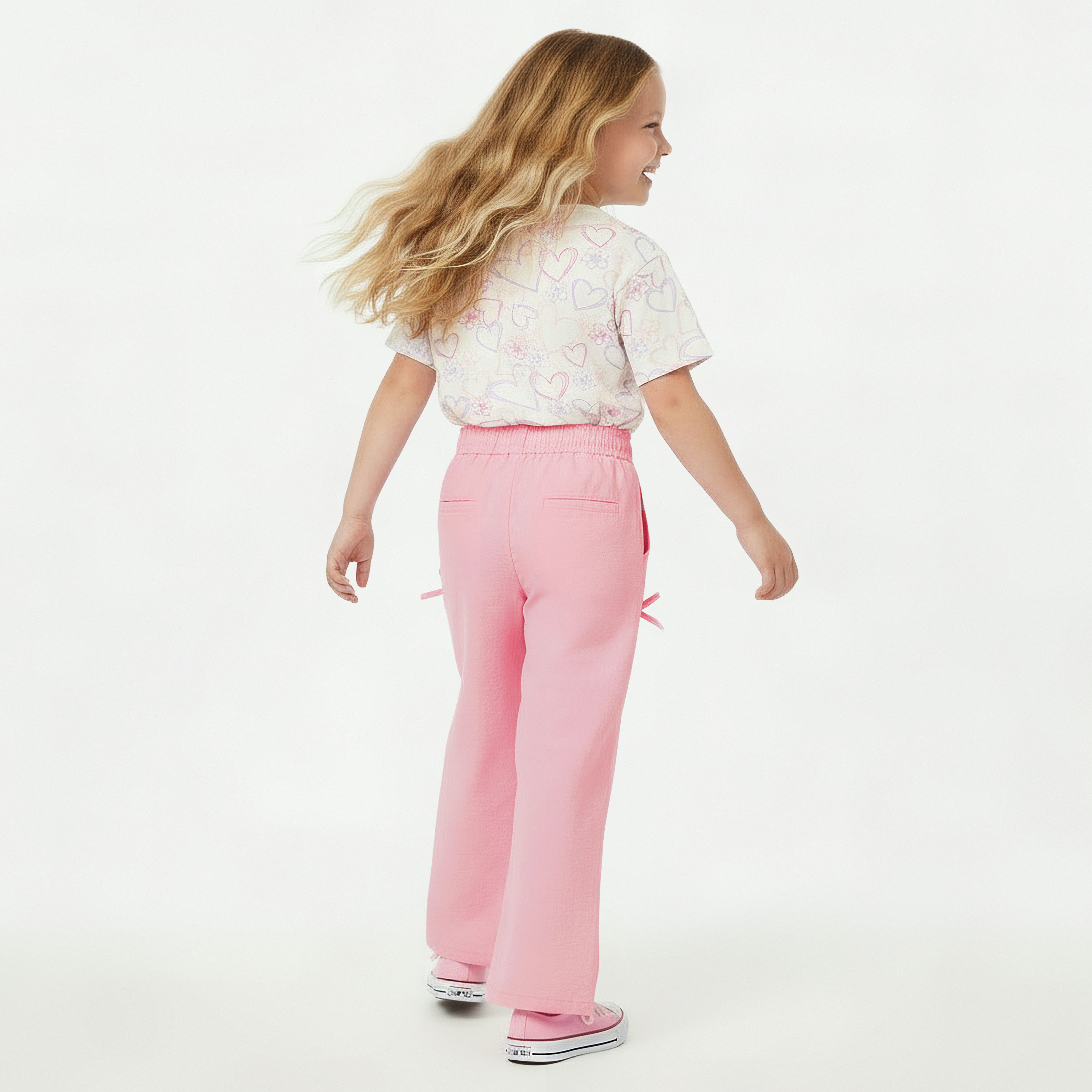 بنطلون بقصة عادية وتفاصيل فيونكة ورباط قابل للتعديل من جونيورز-girls-clothing-bottoms-trousers-image-3