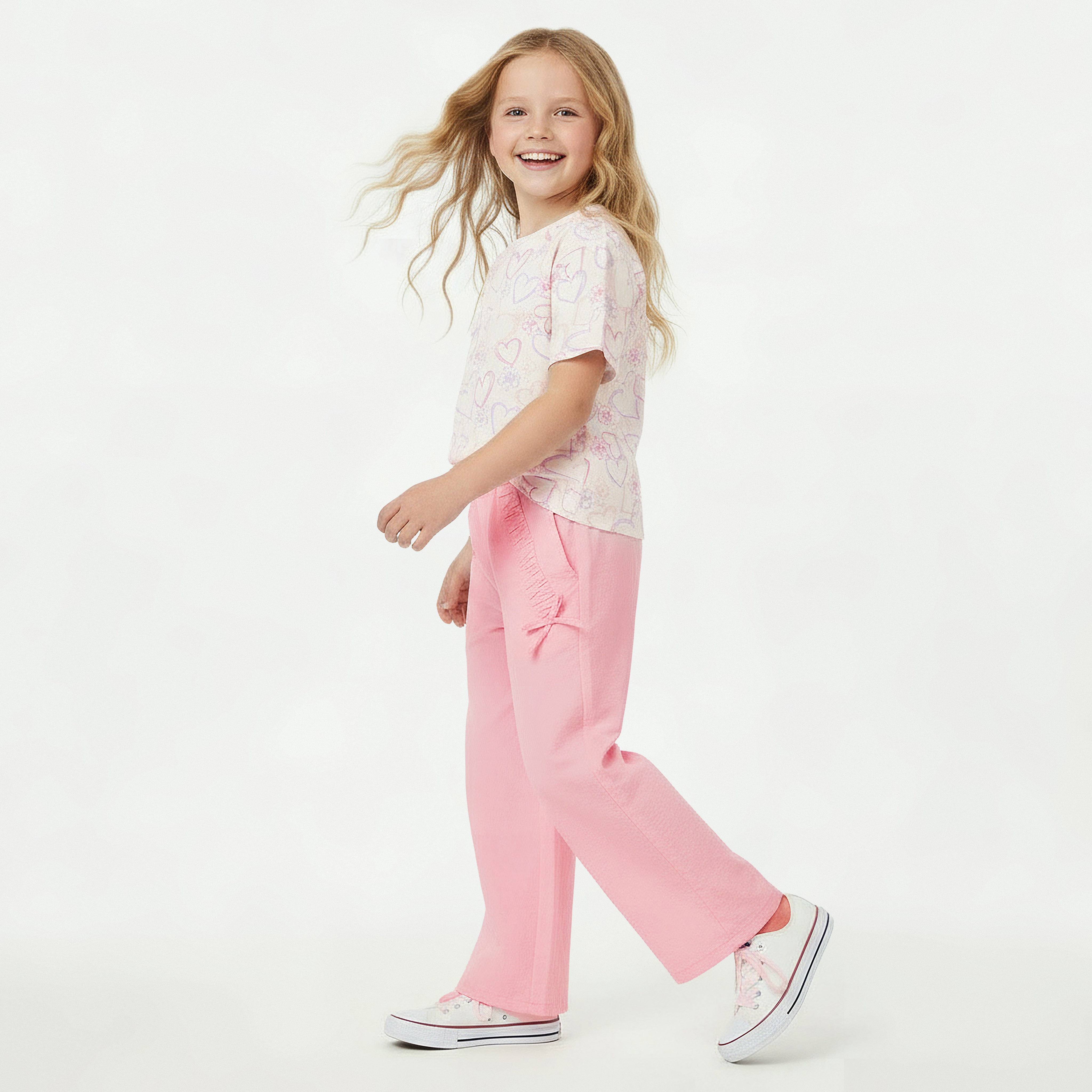 بنطلون بقصة عادية وتفاصيل فيونكة ورباط قابل للتعديل من جونيورز-girls-clothing-bottoms-trousers-image-5