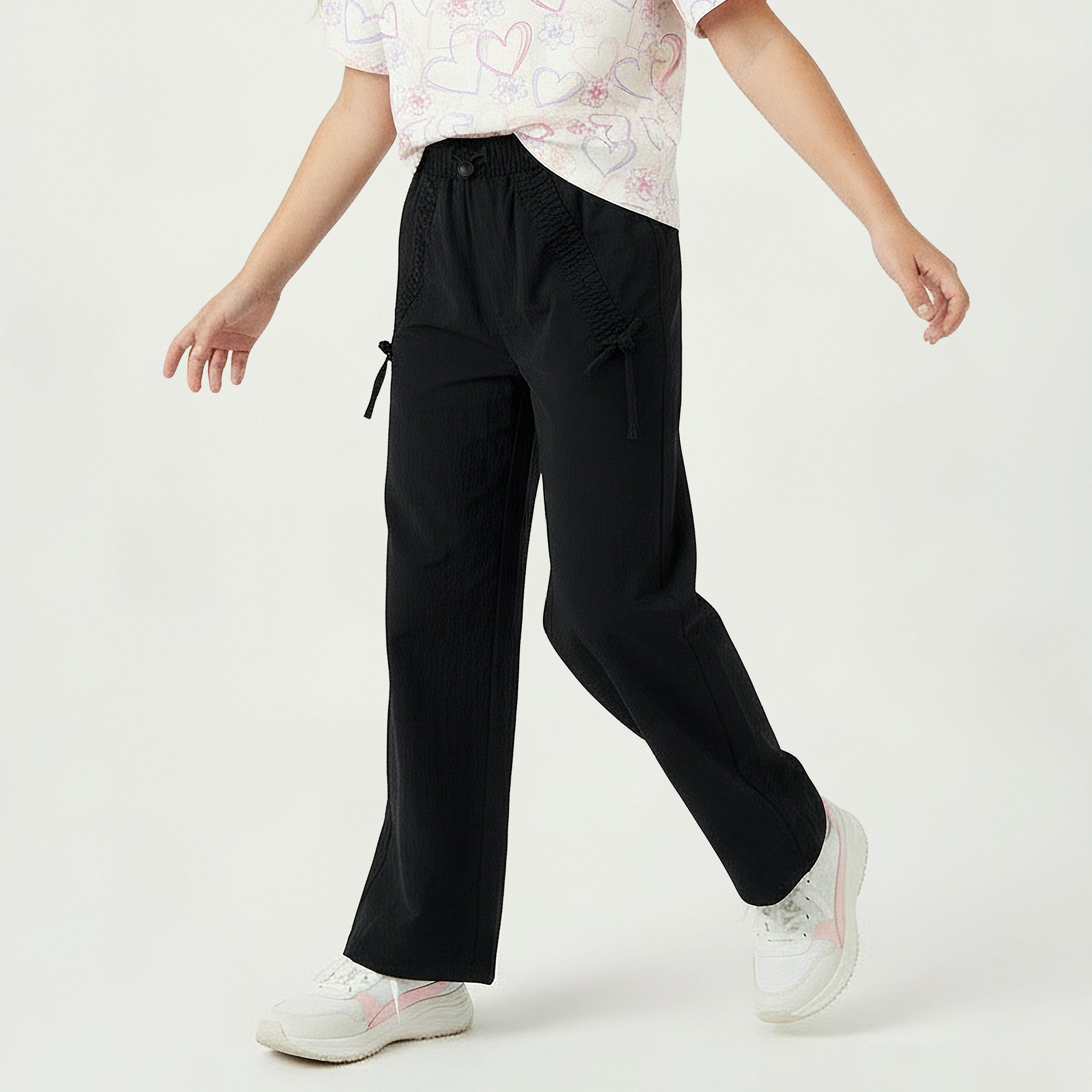 بنطلون بقصة عادية وتفاصيل فيونكات وإغلاق بحبل من جونيورز-girls-clothing-bottoms-trousers-image-5