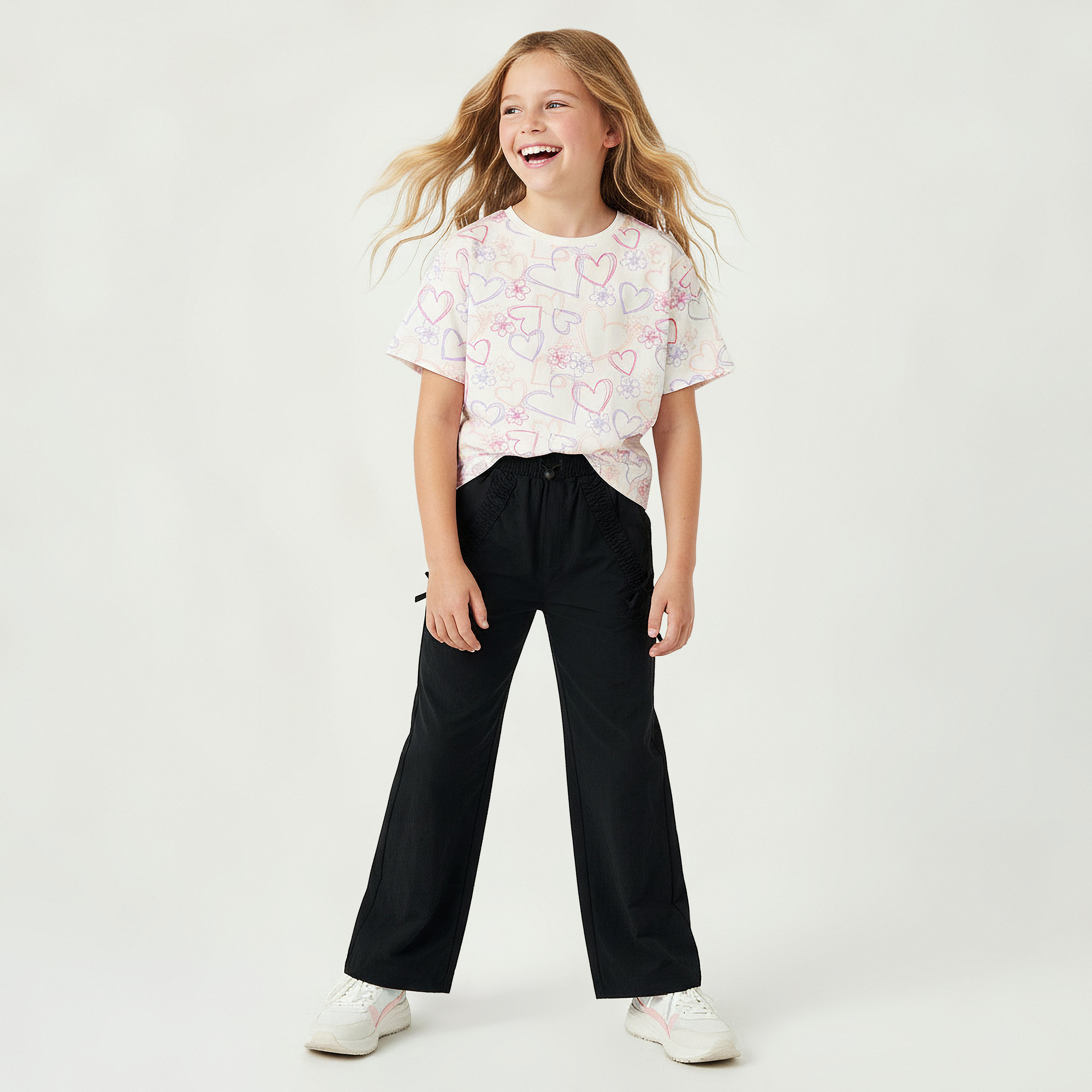 بنطلون بقصة عادية وتفاصيل فيونكات وإغلاق بحبل من جونيورز-girls-clothing-bottoms-trousers-image-4