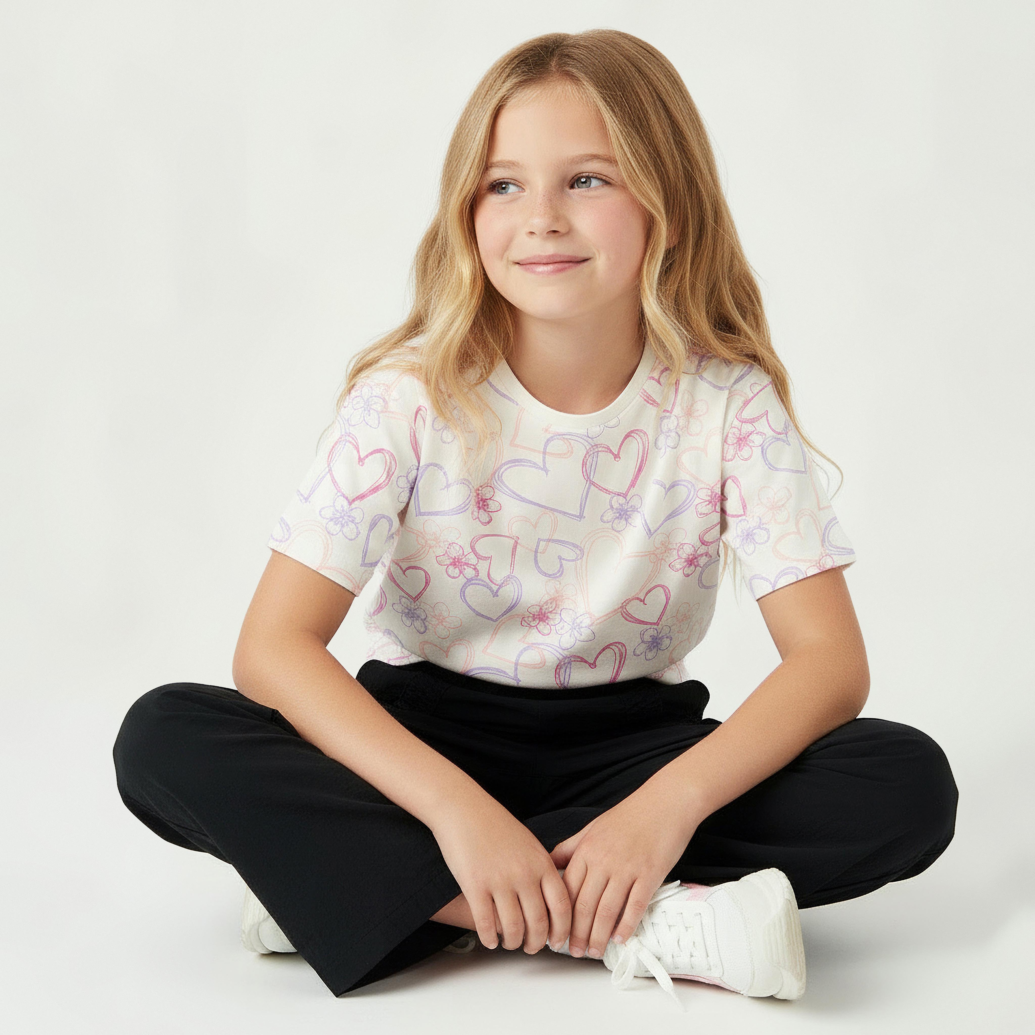 بنطلون بقصة عادية وتفاصيل فيونكات وإغلاق بحبل من جونيورز-girls-clothing-bottoms-trousers-image-1