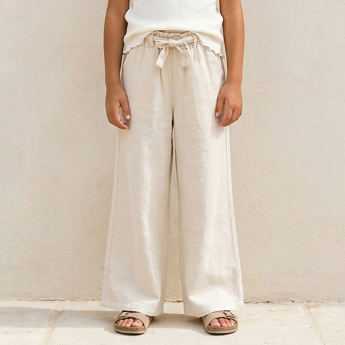 بنطلون واسع الساق بجيوب وخصر مطاطي برباط من جونيورز-girls-clothing-bottoms-trousers-image-1
