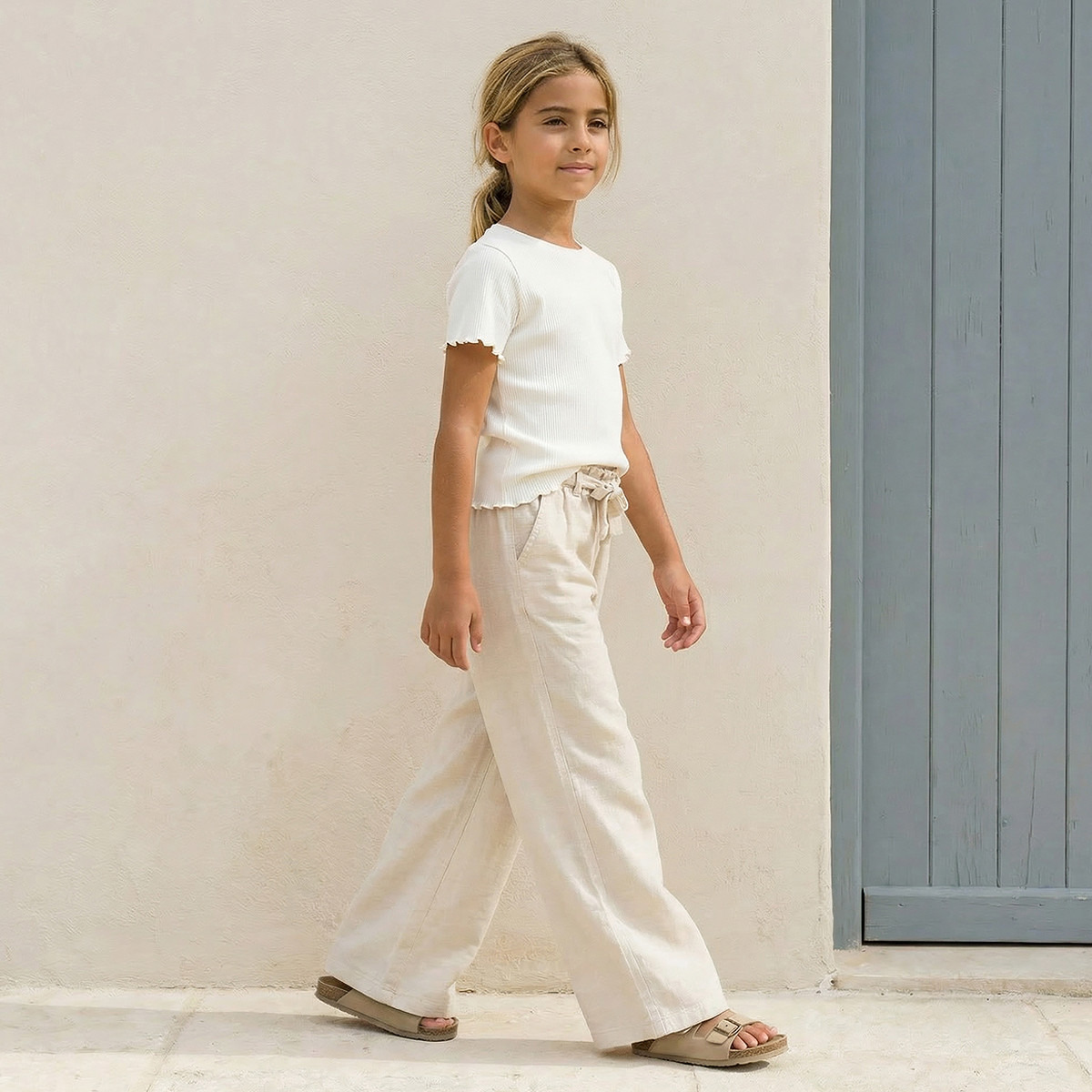 بنطلون واسع الساق بجيوب وخصر مطاطي برباط من جونيورز-girls-clothing-bottoms-trousers-image-2