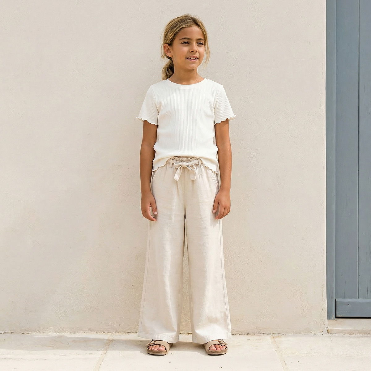 بنطلون واسع الساق بجيوب وخصر مطاطي برباط من جونيورز-girls-clothing-bottoms-trousers-image-6