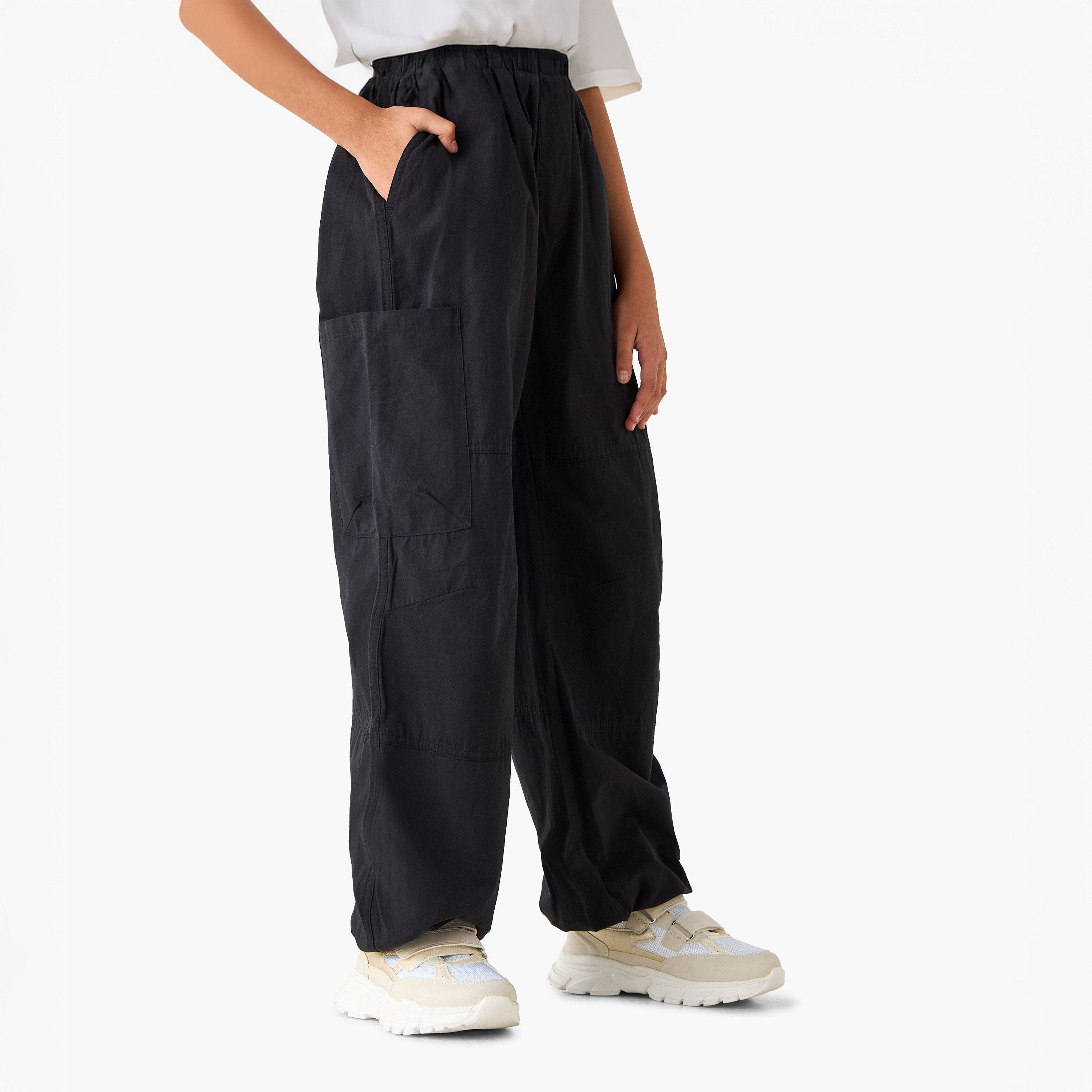 بنطلون كارجو ساق واسعة بخصر مطاطي من جونيورز-girls-clothing-bottoms-trousers-image-5