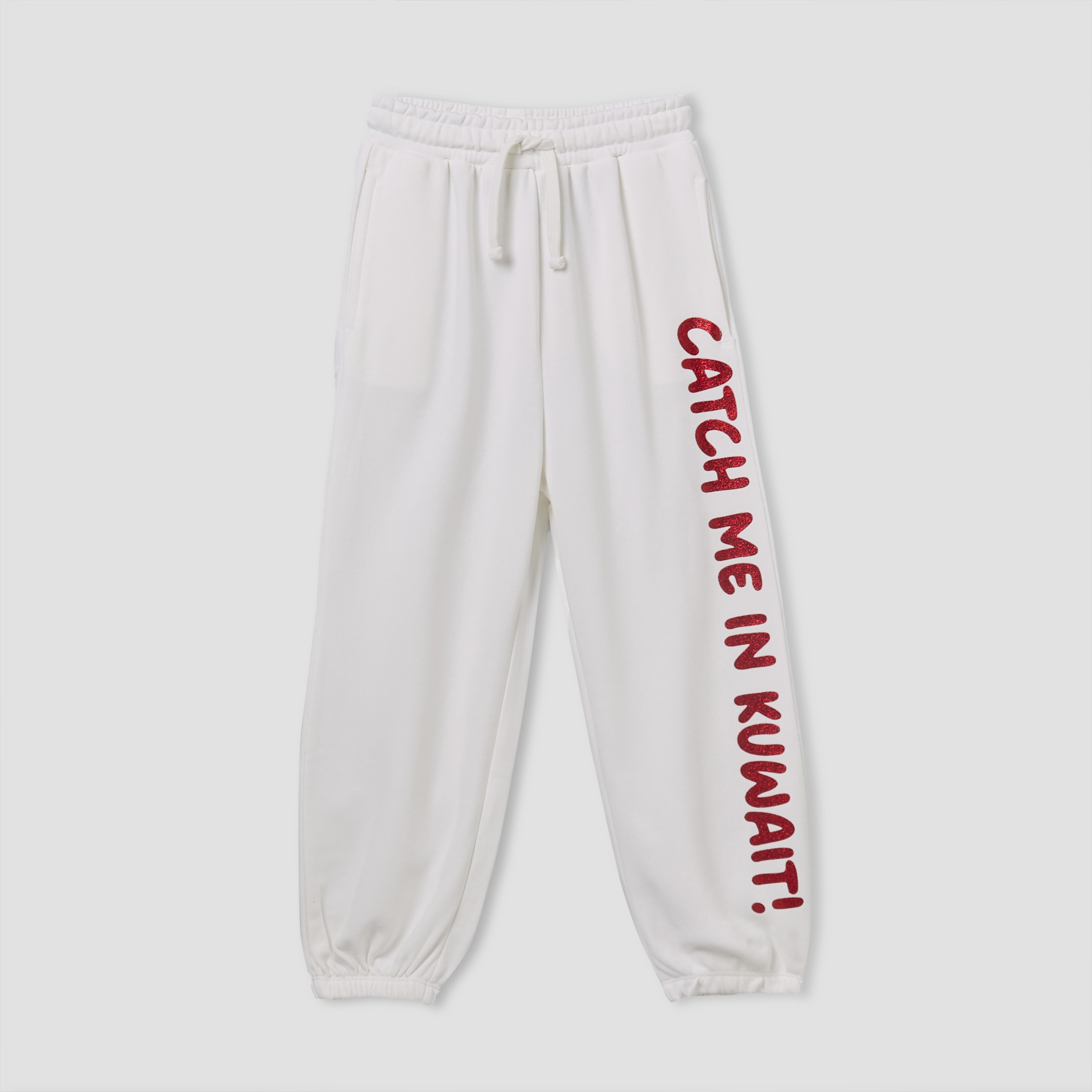 Juniors Elasticated Drawstring Waist Joggers with Kuwait National Day Print-girls-clothing-schoolwear-bottoms-joggers-image-1