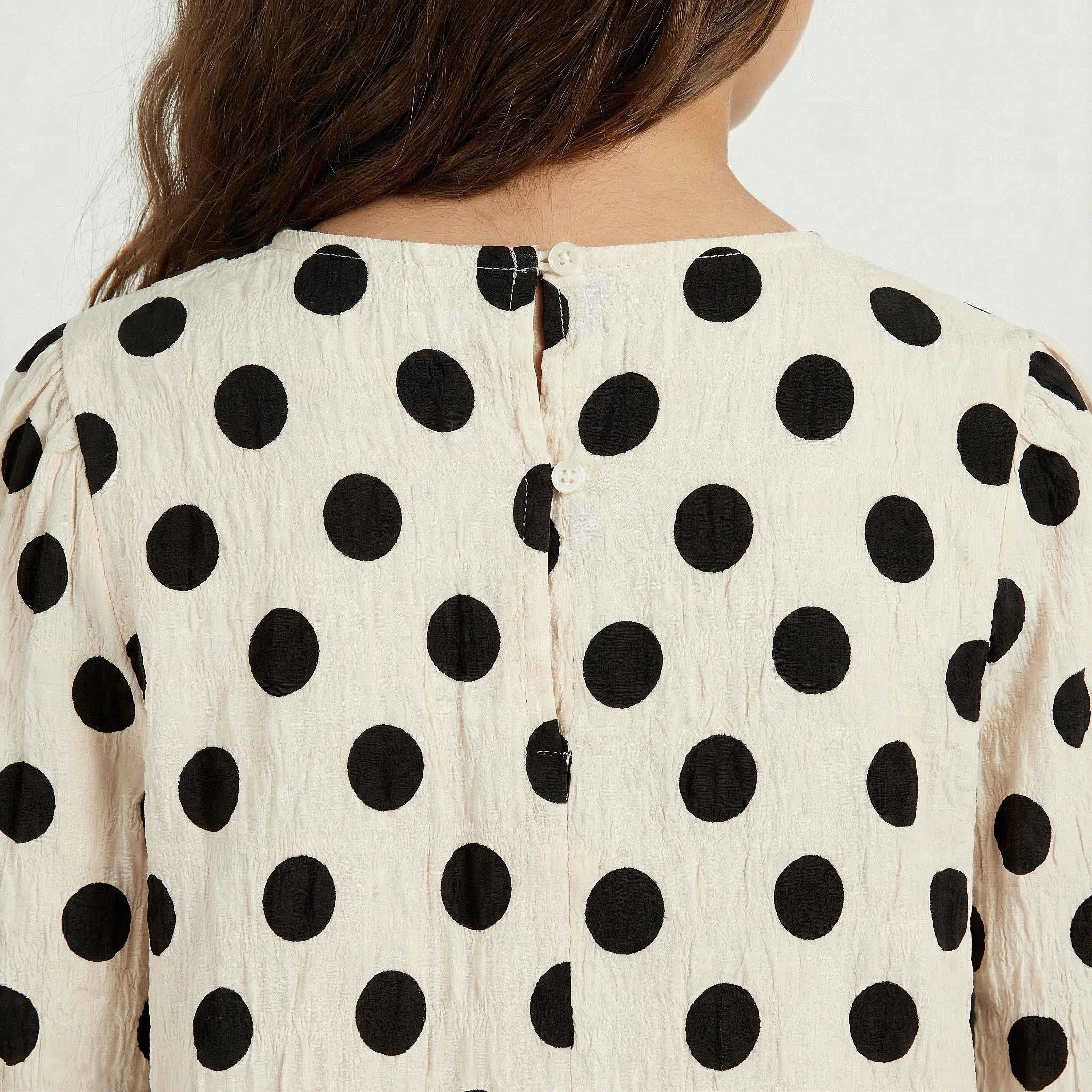 Juniors Round Neck Long Sleeves Dropwaist Dress with Polka Dot Dress-girls-clothing-dressesandjumpsuits-image-4
