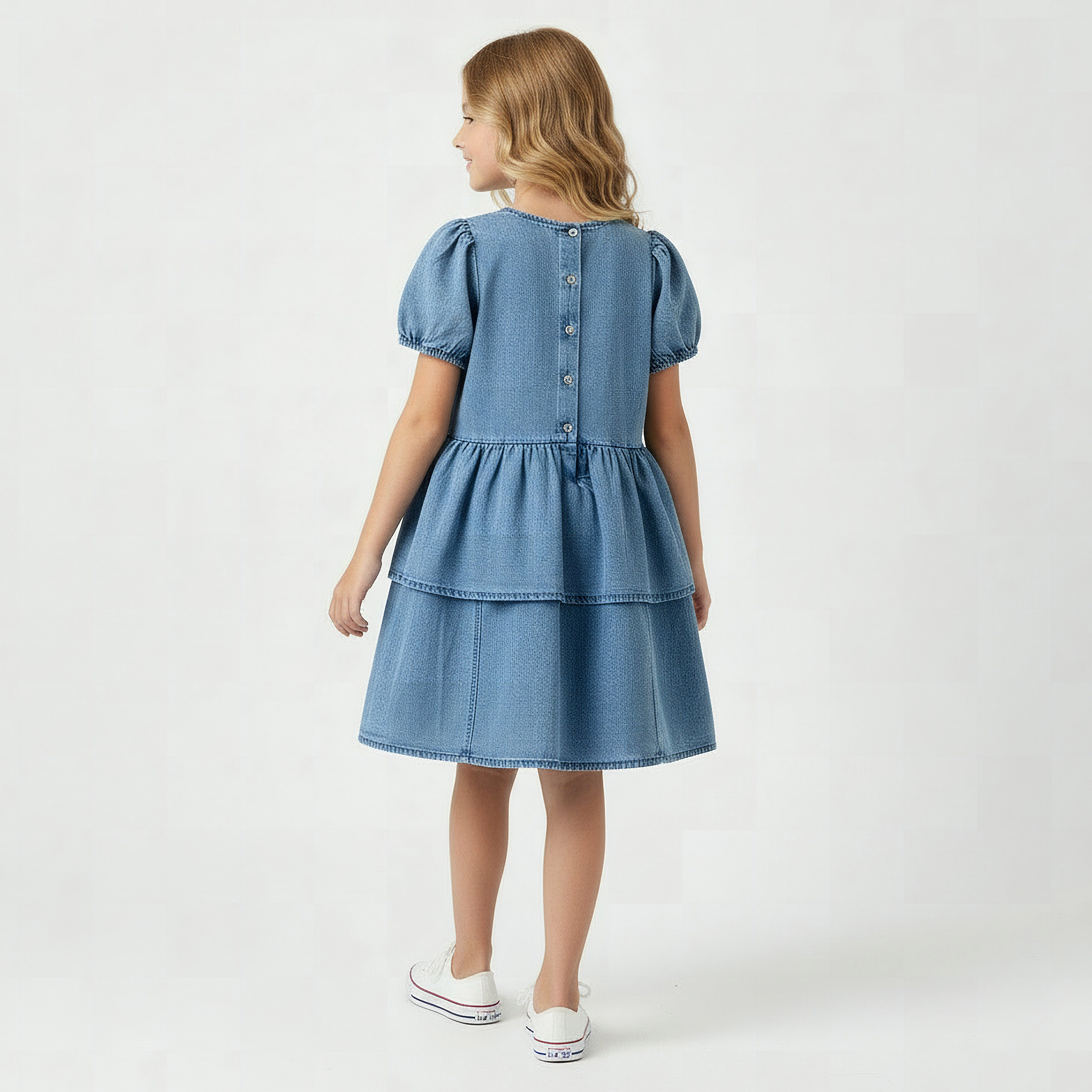 Juniors Round Neck Short Sleeve Dress with Floral Applique-girls-clothing-dressesandjumpsuits-image-2