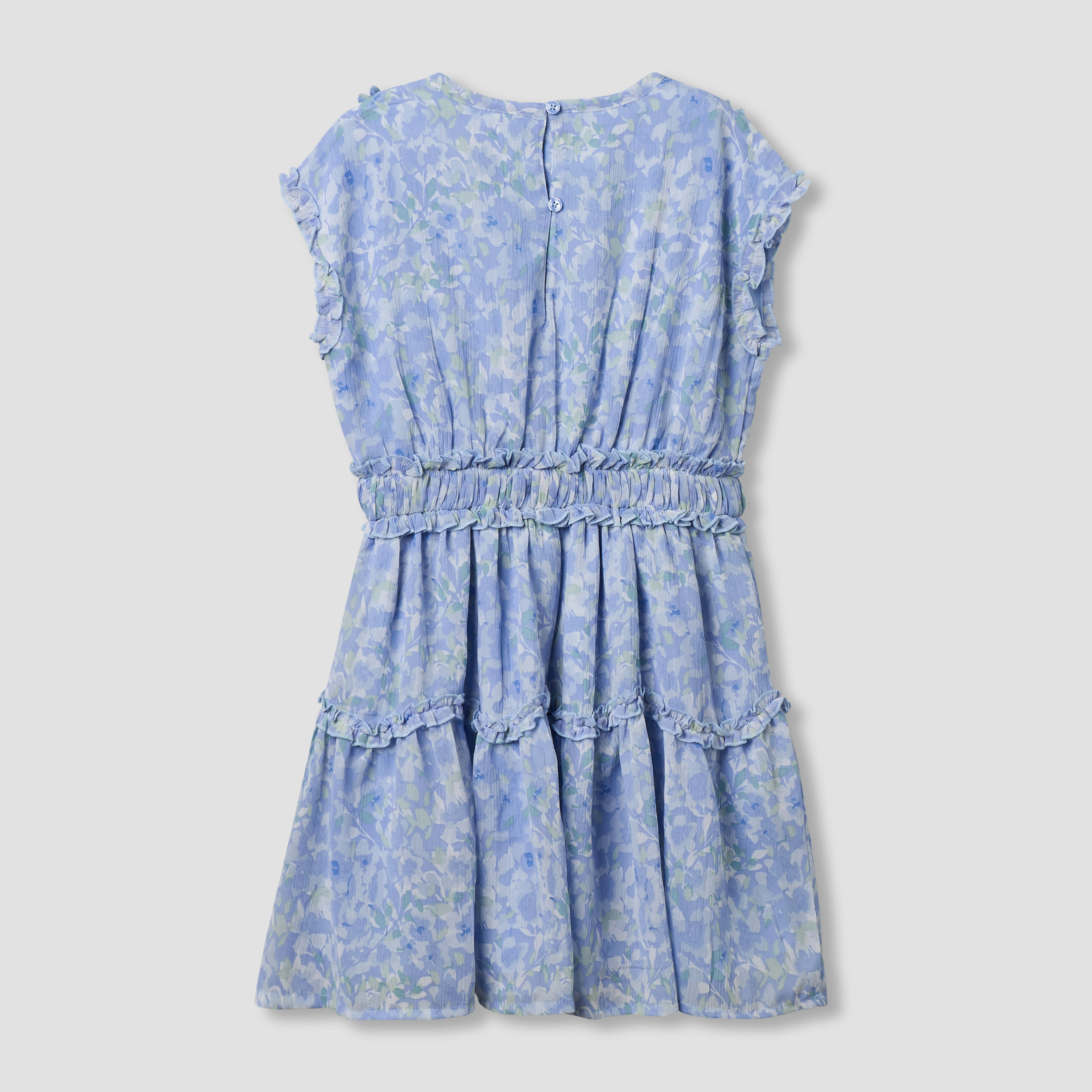 Juniors Round Neck Short Sleeves A-Line Dress with Floral Print and Ruffles-girls-clothing-dressesandjumpsuits-image-2