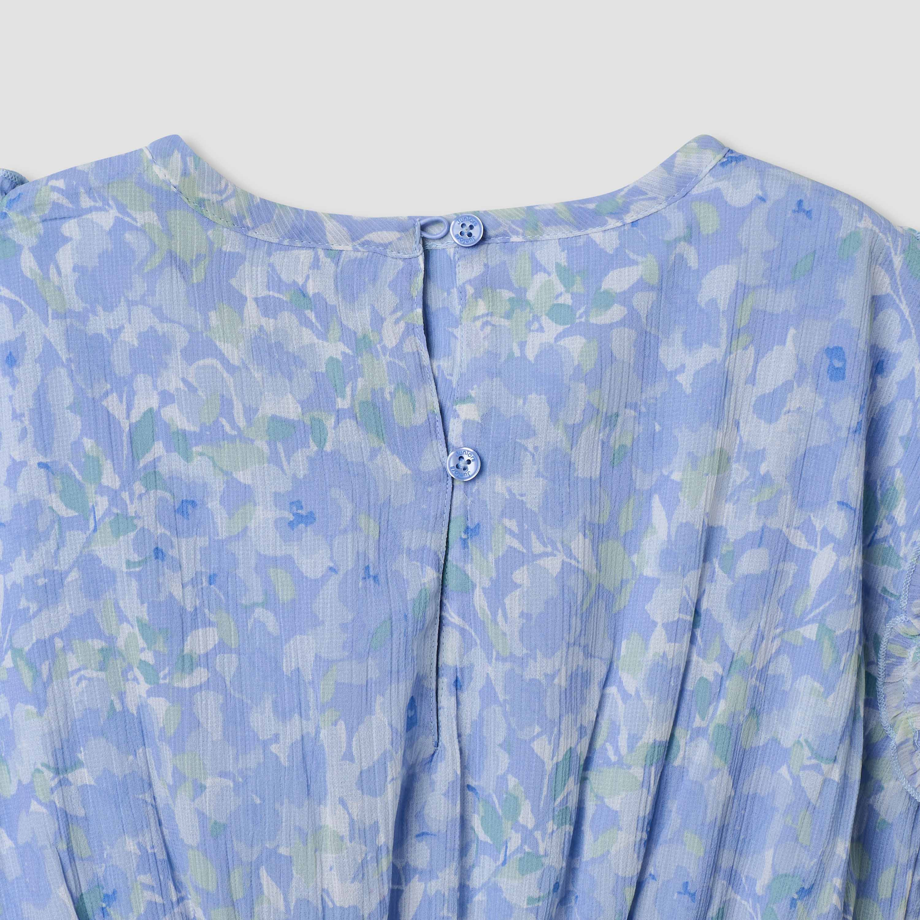 Juniors Round Neck Short Sleeves A-Line Dress with Floral Print and Ruffles-girls-clothing-dressesandjumpsuits-image-4