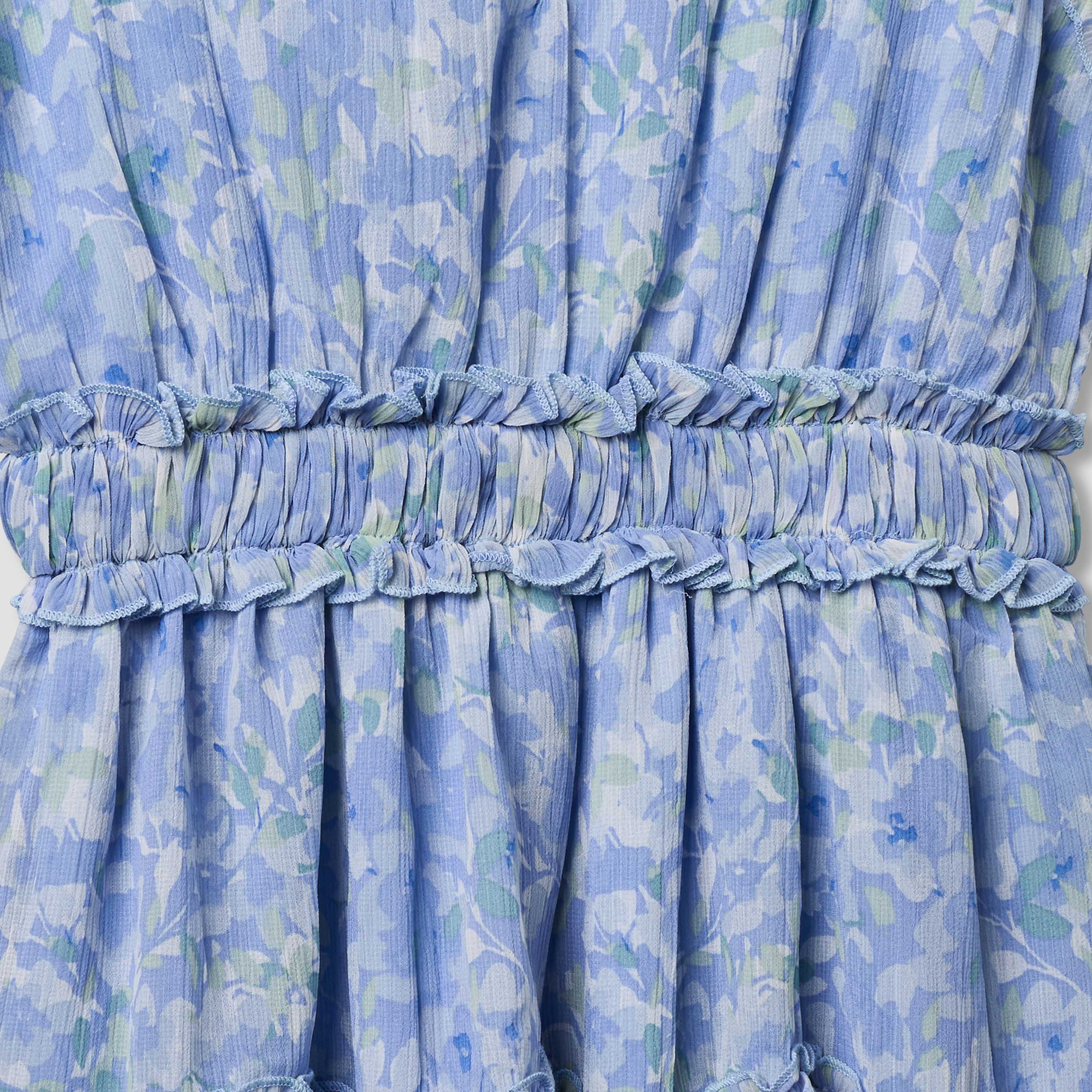 Juniors Round Neck Short Sleeves A-Line Dress with Floral Print and Ruffles-girls-clothing-dressesandjumpsuits-image-5
