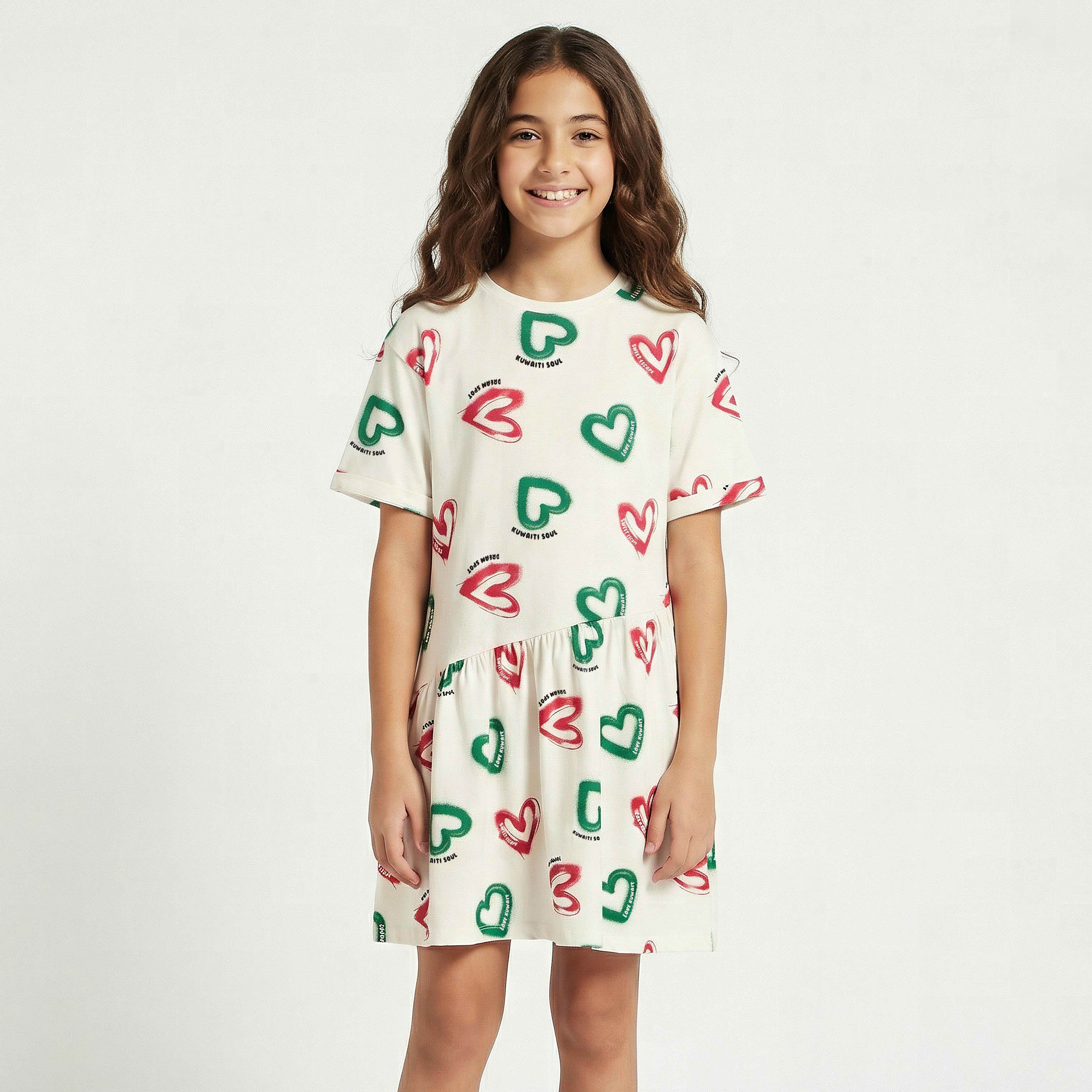 فستان بياقة ضيقة وأكمام قصيرة وخصر منسدل طبعات من جونيورز-girls-clothing-dressesandjumpsuits-image-1