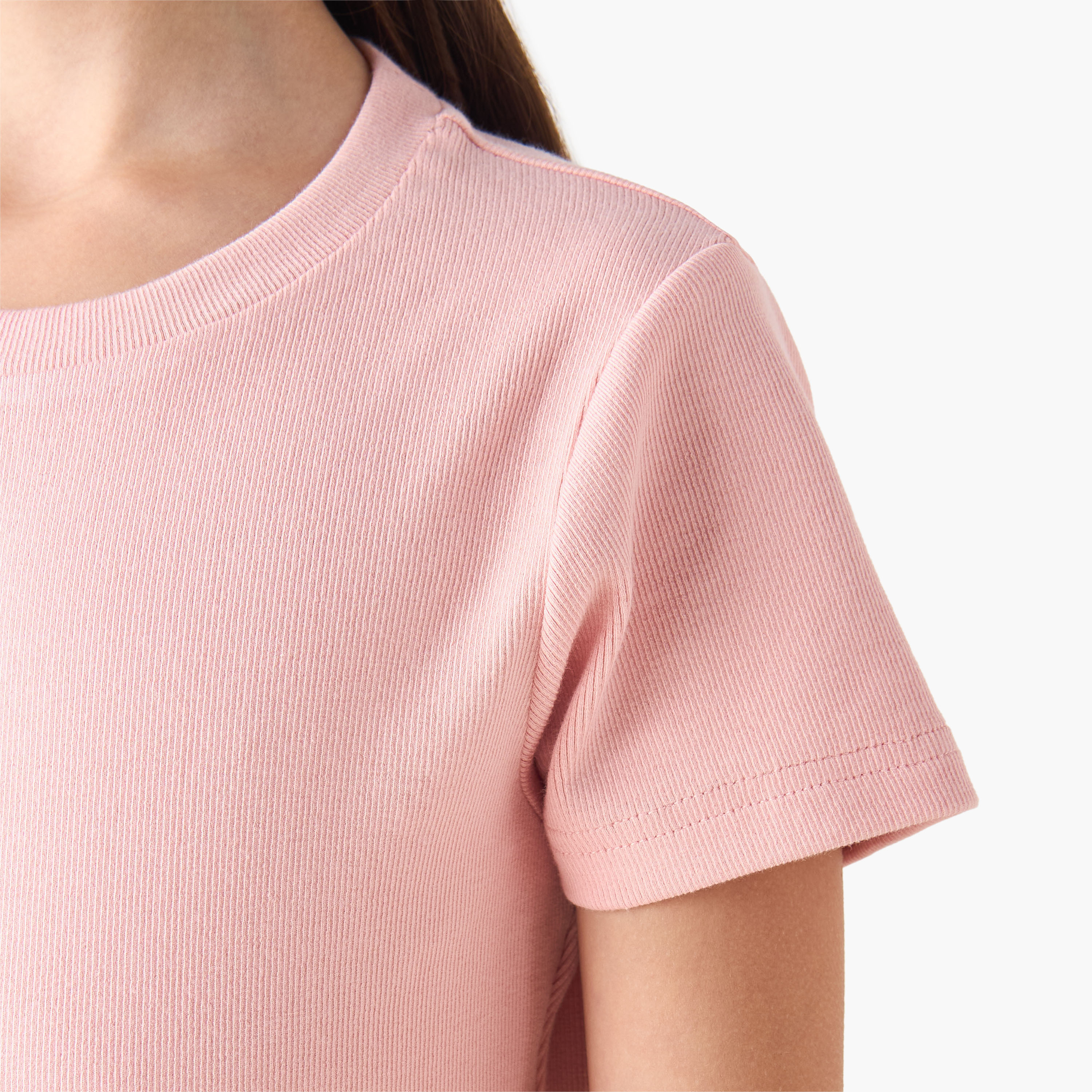Juniors Round Neck Short Sleeves A-line Dress with Ruffle Detail-girls-clothing-dressesandjumpsuits-image-5