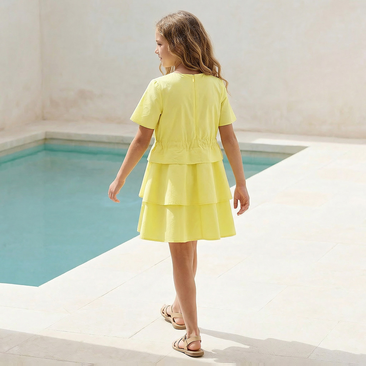 Juniors Round Neck Short Sleeves Dress with Tiered Design-girls-clothing-dressesandjumpsuits-image-3