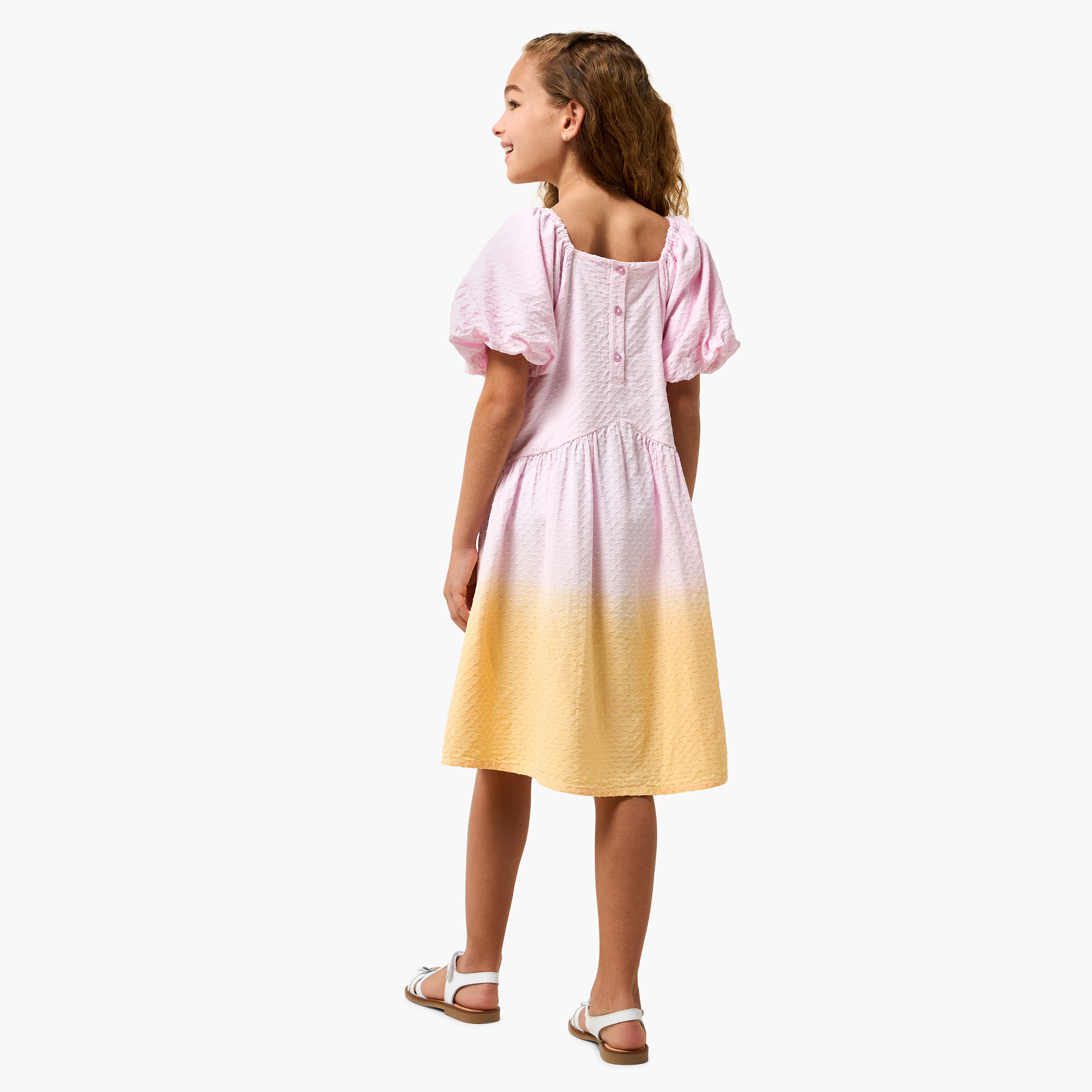 Juniors Square Neck Short Sleeves Knee Length A-line Dress with Ombre Design-girls-clothing-dressesandjumpsuits-image-3