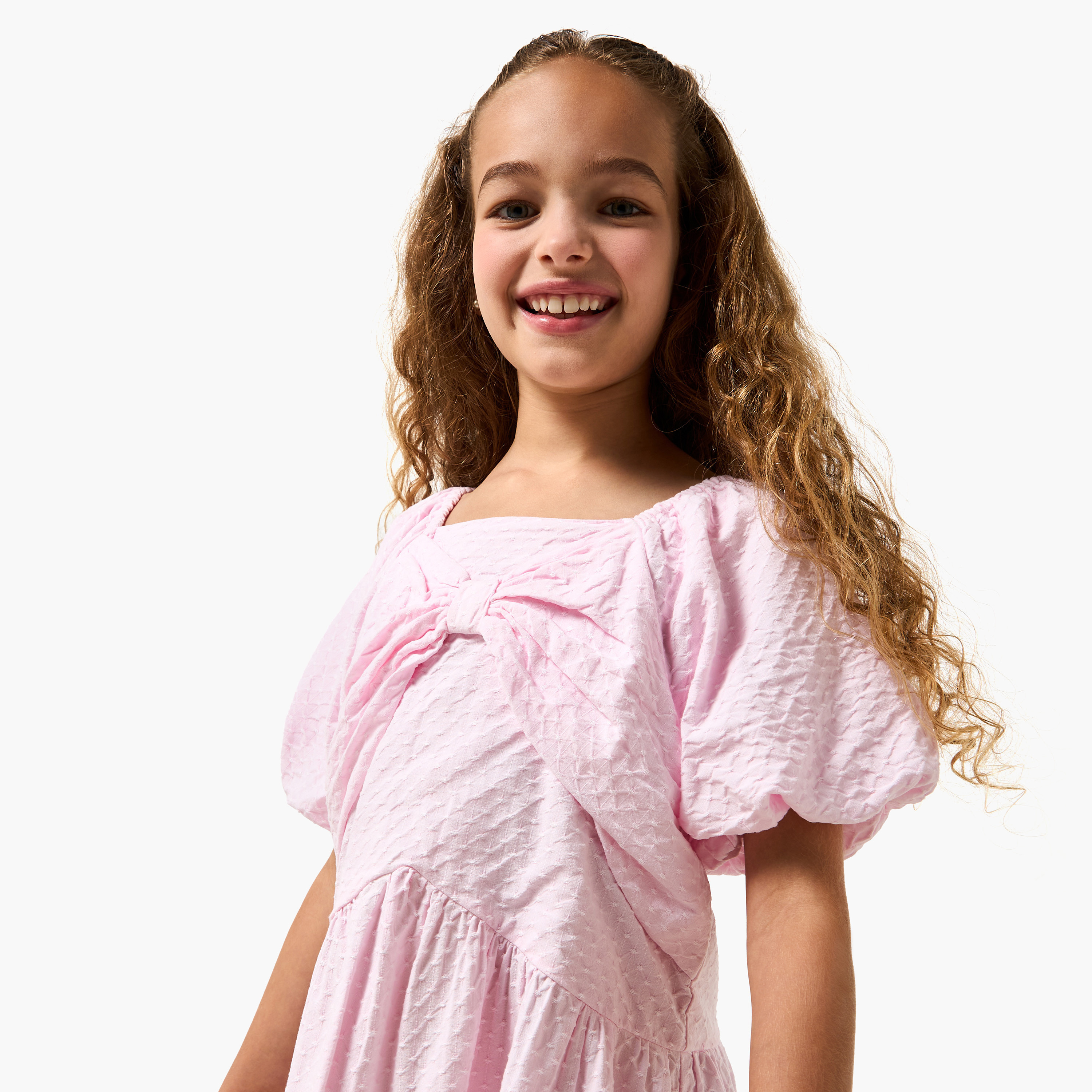 Juniors Square Neck Short Sleeves Knee Length A-line Dress with Ombre Design-girls-clothing-dressesandjumpsuits-image-4