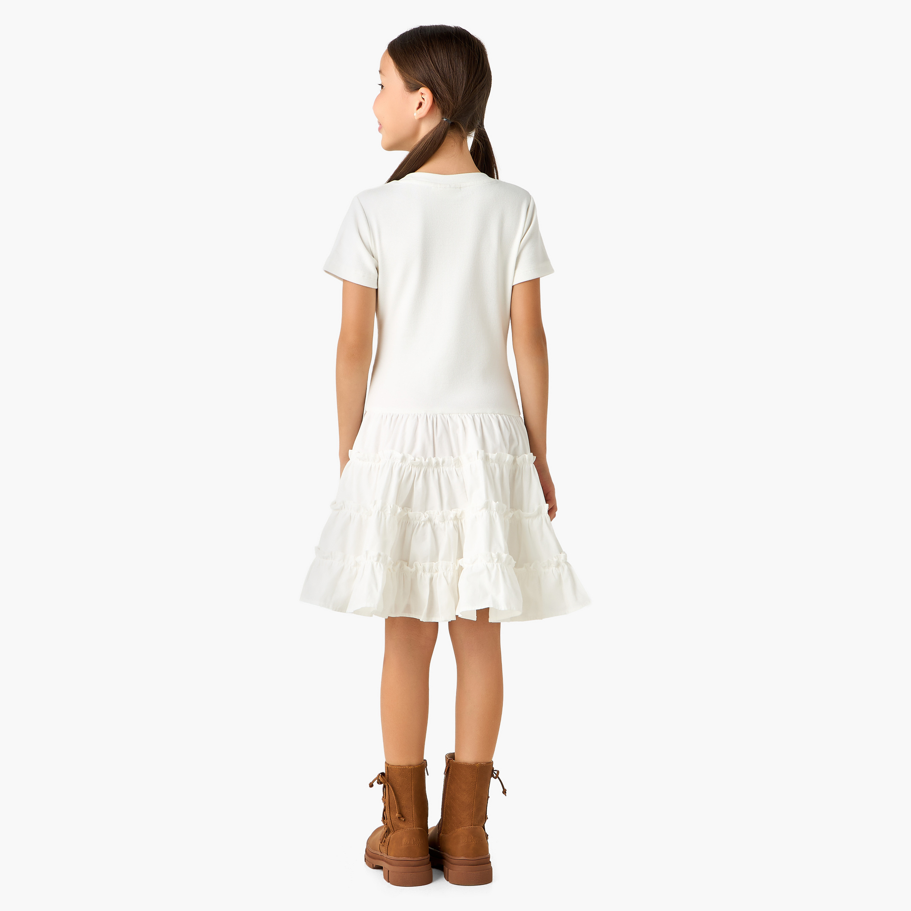 Juniors Round Neck Short Sleeves Tiered Dress with Ruffle Detail-girls-clothing-dressesandjumpsuits-image-2