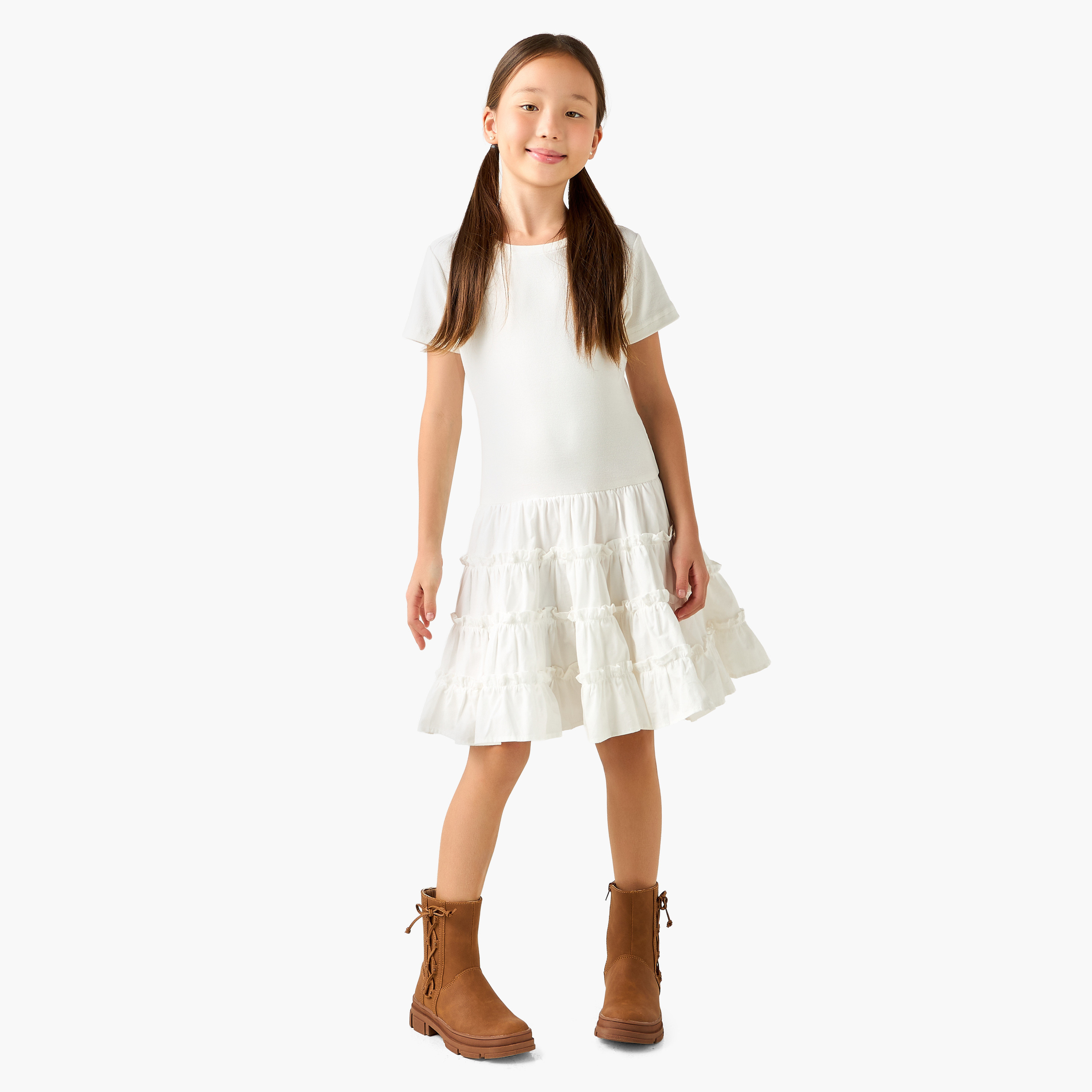 Juniors Round Neck Short Sleeves Tiered Dress with Ruffle Detail-girls-clothing-dressesandjumpsuits-image-5