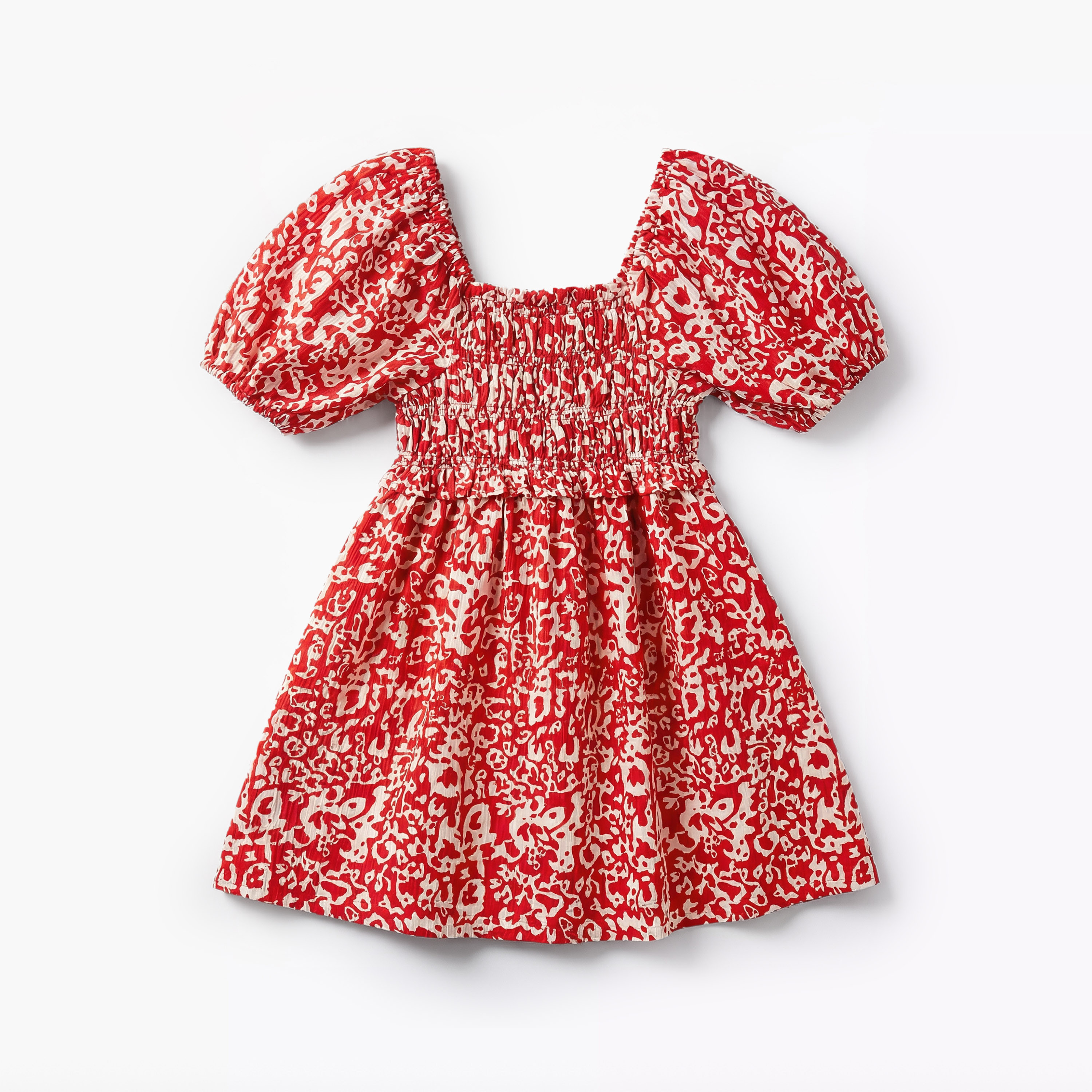 Juniors Square Neck Short Sleeves A-line Dress with Smocked Design-girls-clothing-dressesandjumpsuits-image-1