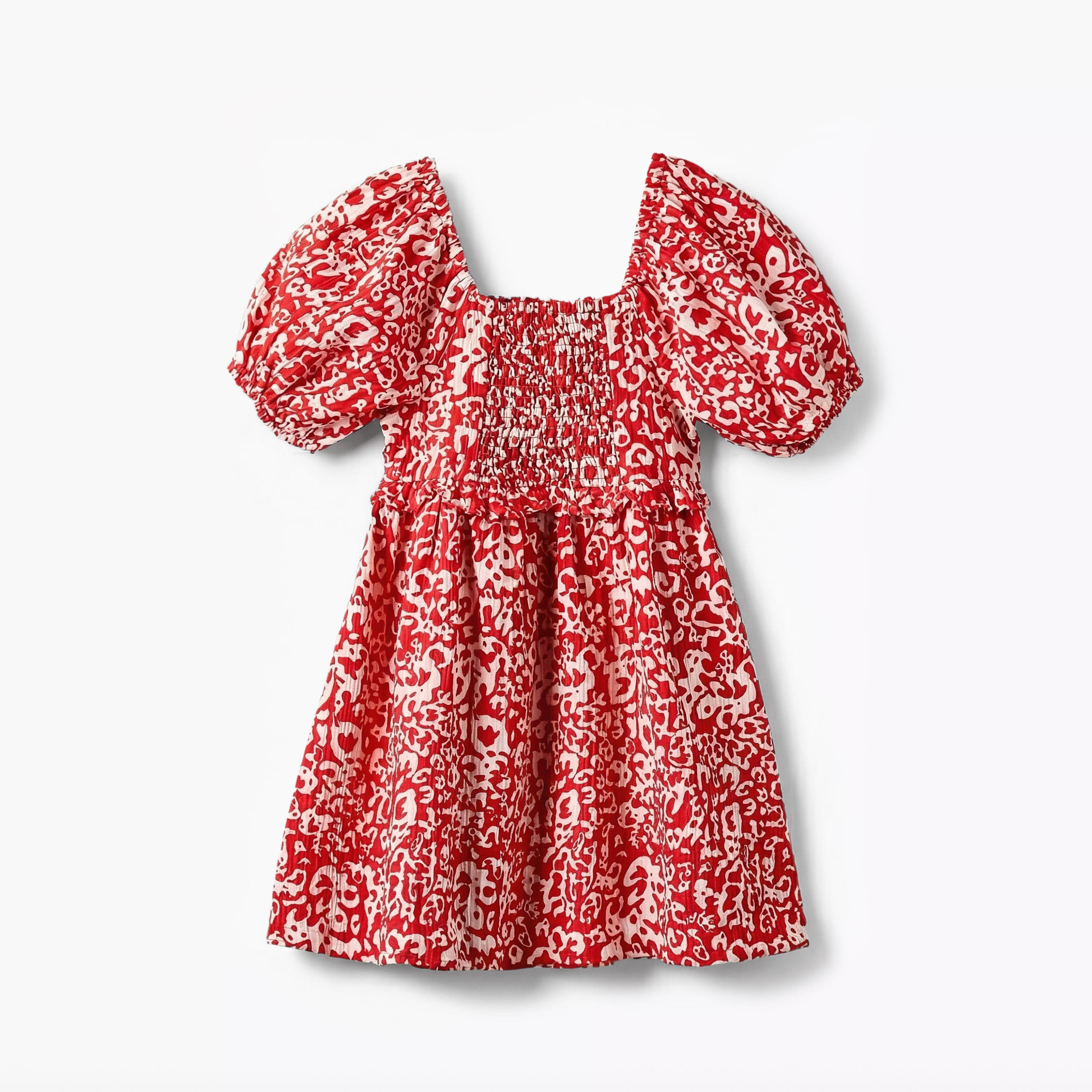 Juniors Square Neck Short Sleeves A-line Dress with Smocked Design-girls-clothing-dressesandjumpsuits-image-2