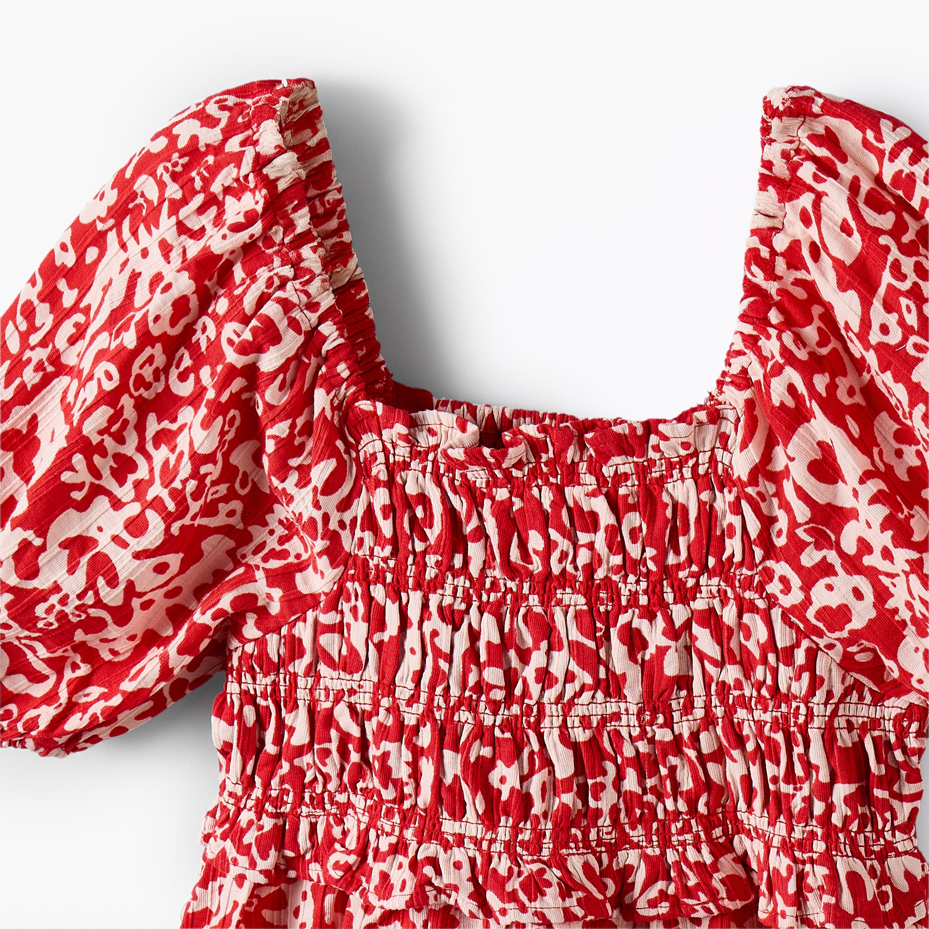 Juniors Square Neck Short Sleeves A-line Dress with Smocked Design-girls-clothing-dressesandjumpsuits-image-3