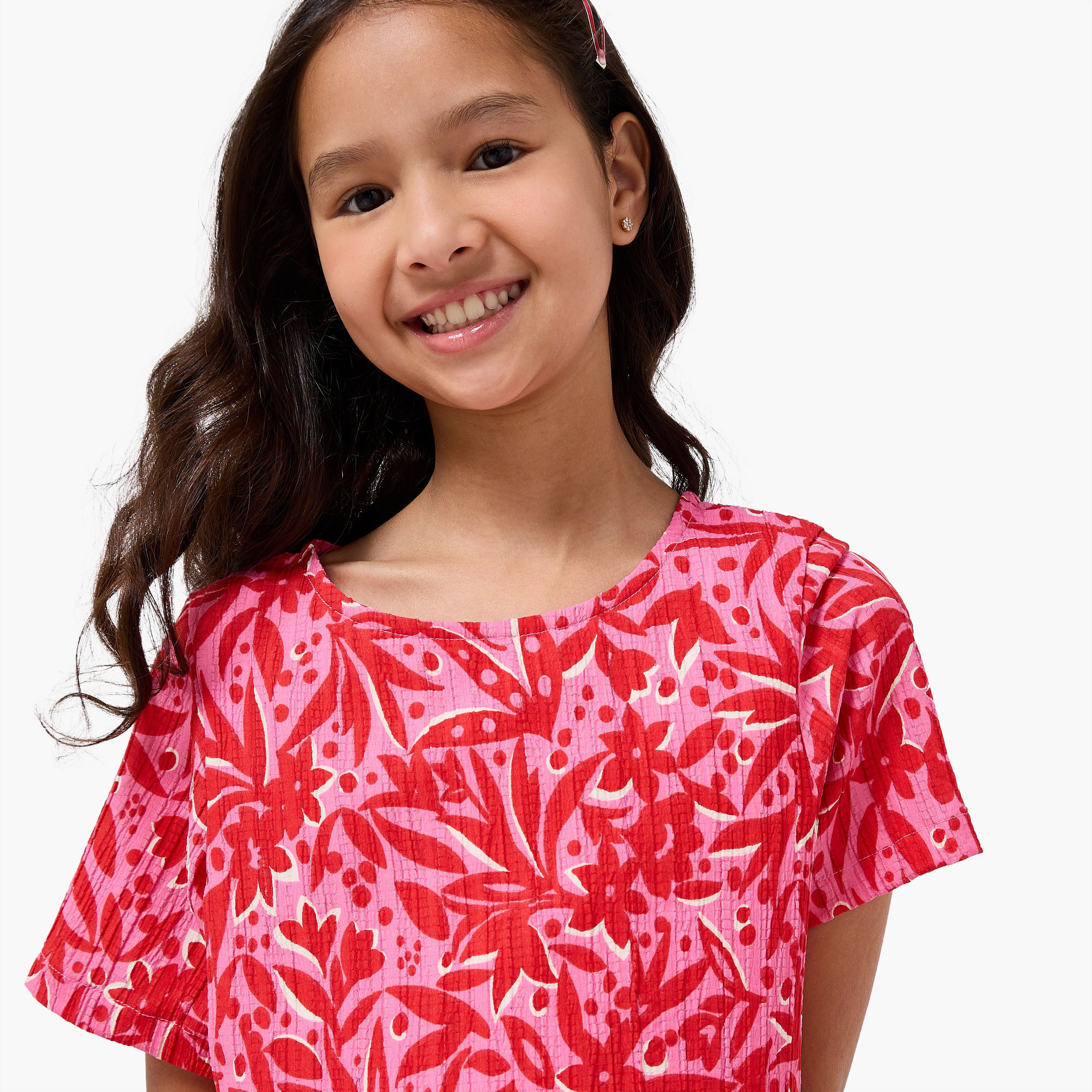 Juniors Round Neck Short Sleeves Knee Length A-line Dress with Floral Print-girls-clothing-dressesandjumpsuits-image-4