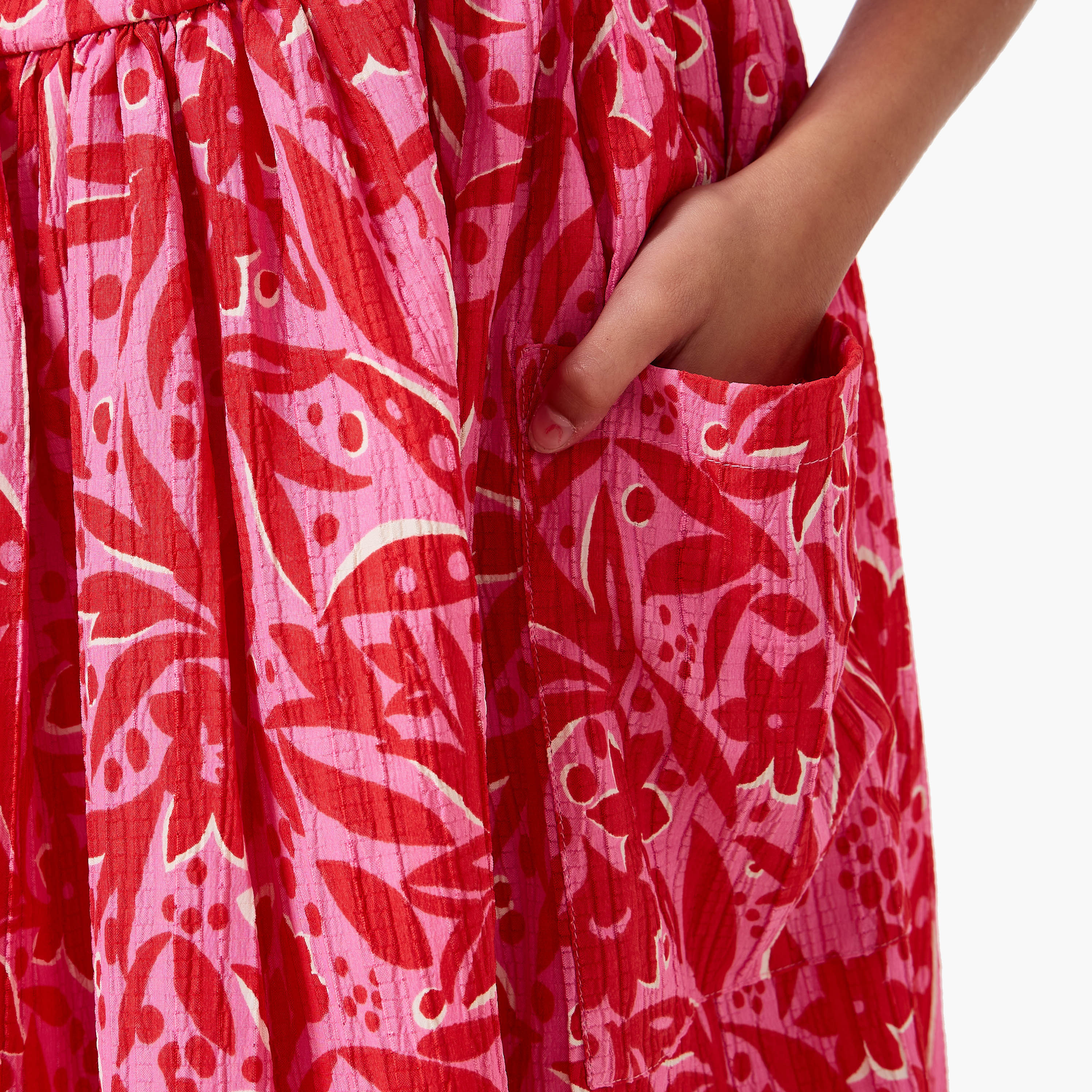 Juniors Round Neck Short Sleeves Knee Length A-line Dress with Floral Print-girls-clothing-dressesandjumpsuits-image-5