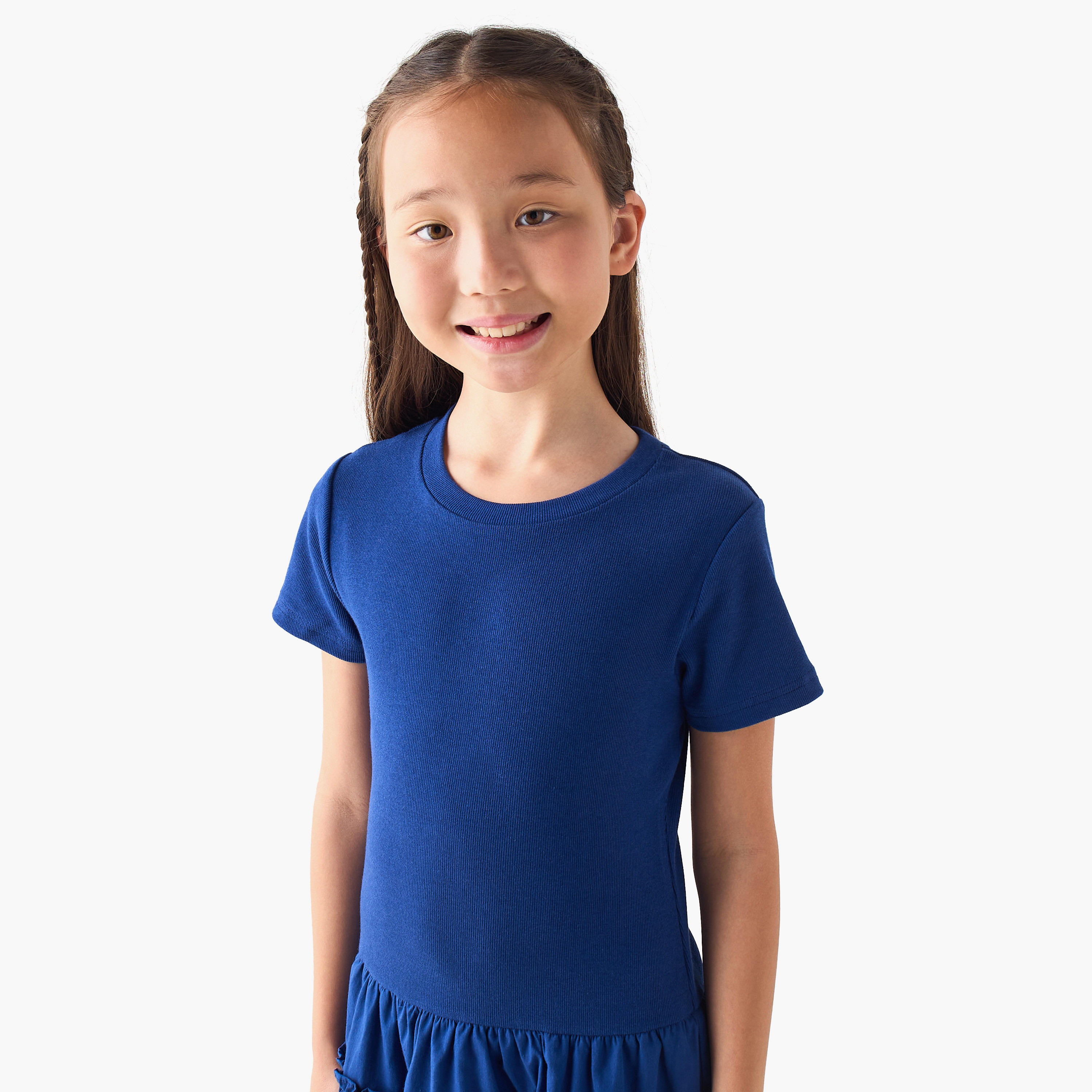 فستان بأكمام قصيرة وياقة مستديرة وخصر منسدل وكشكش من جونيورز-girls-clothing-dressesandjumpsuits-image-4